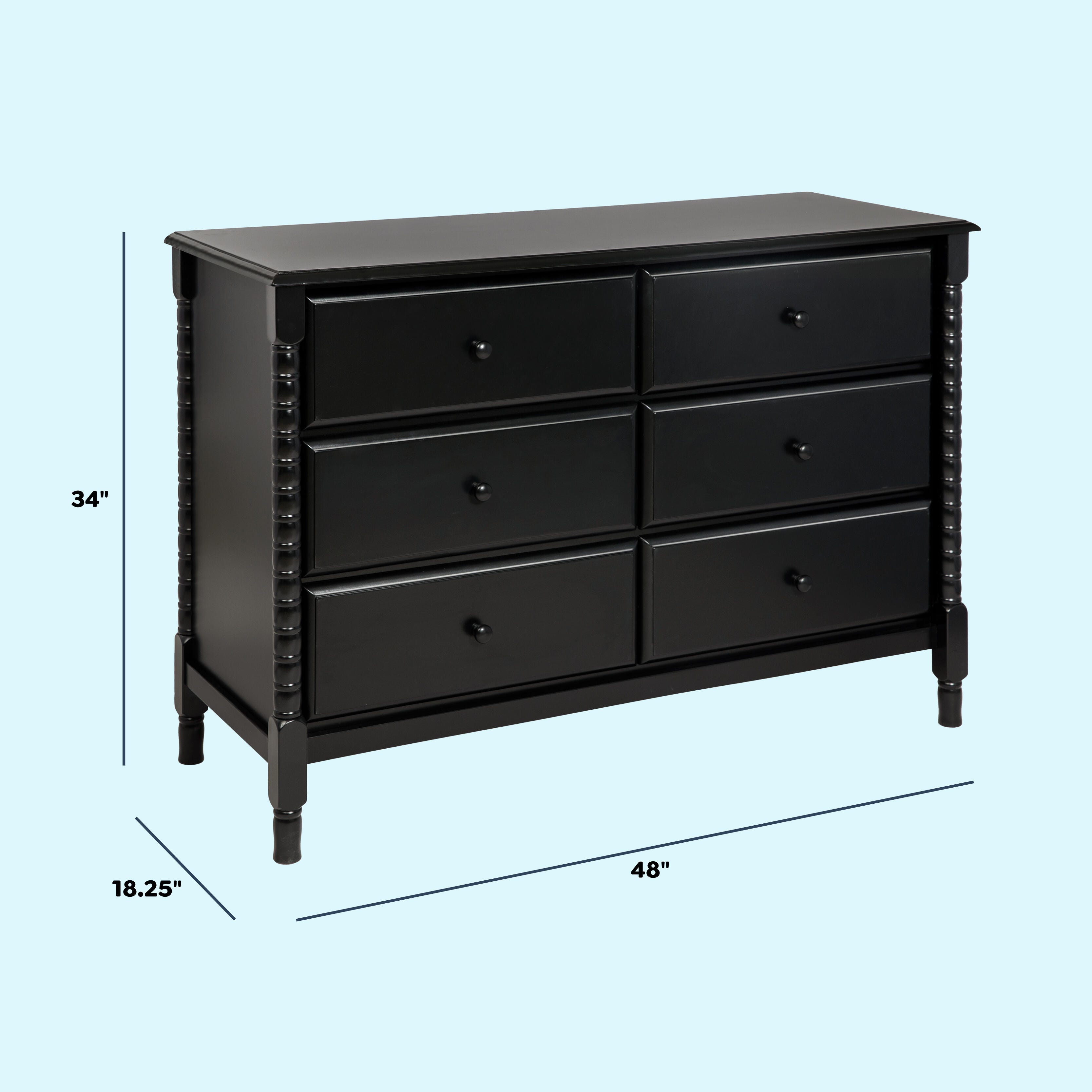 daVinci Jenny Lind 18" 6 Drawer Dresser, Ebony, large