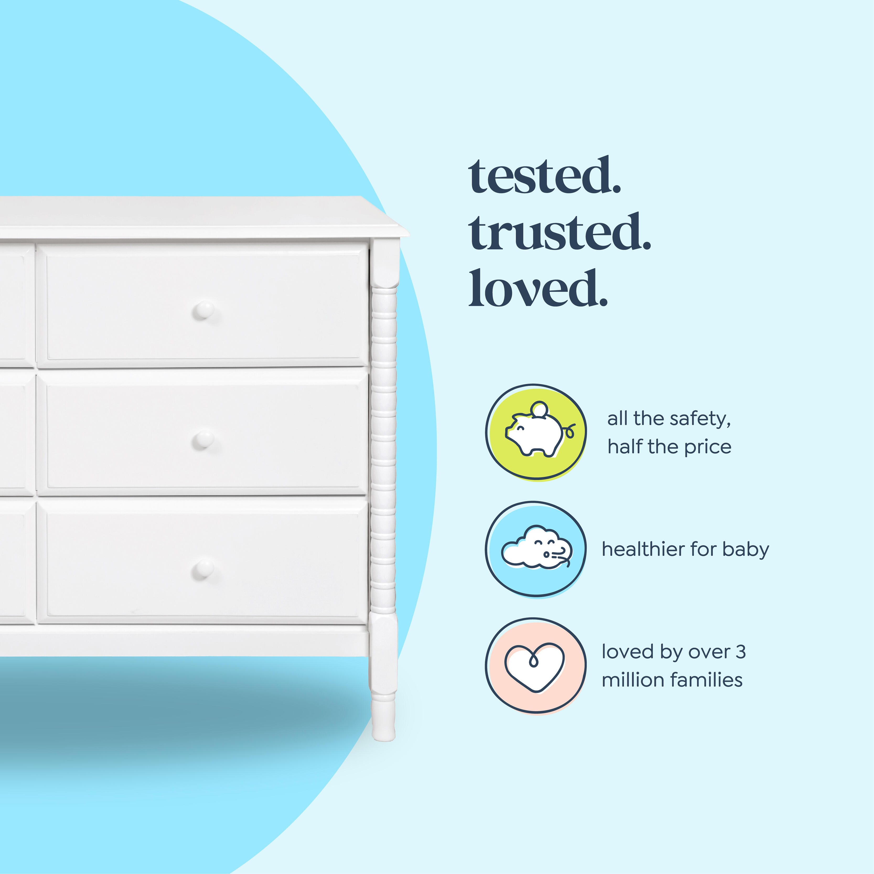 daVinci Jenny Lind 18" 6 Drawer Dresser, White, large