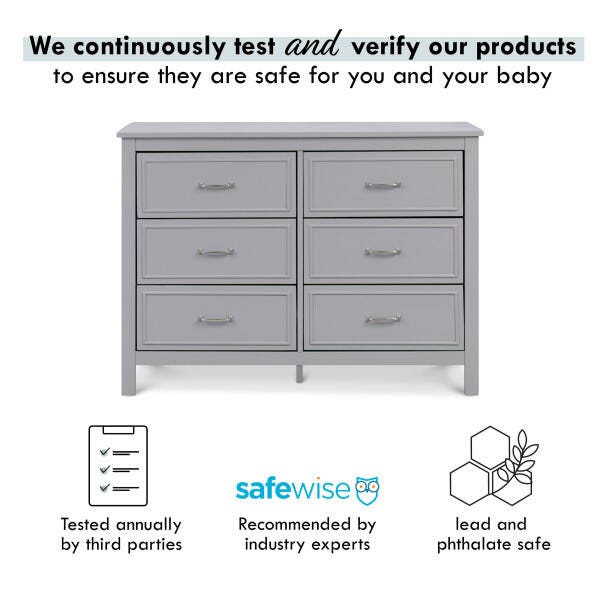 Davinci Charlie 6-Drawer Double Dresser, Gray, large