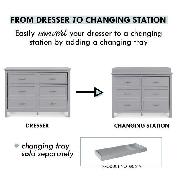 Davinci Charlie 6-Drawer Double Dresser, Gray, large