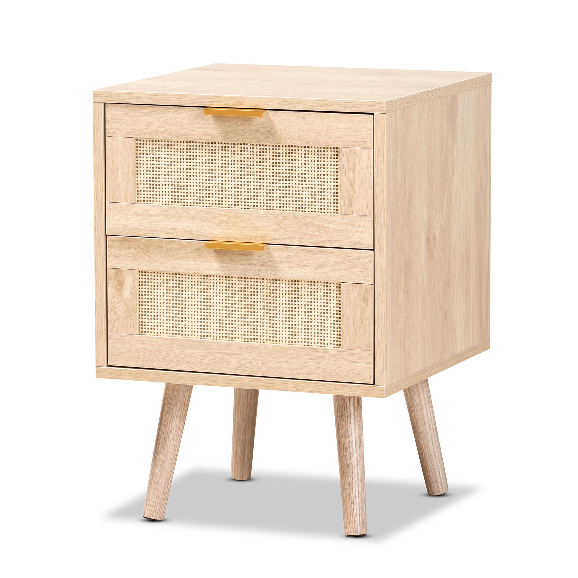 Baxton Studio Baird Light Oak and Rattan 2-Drawer Nightstand
