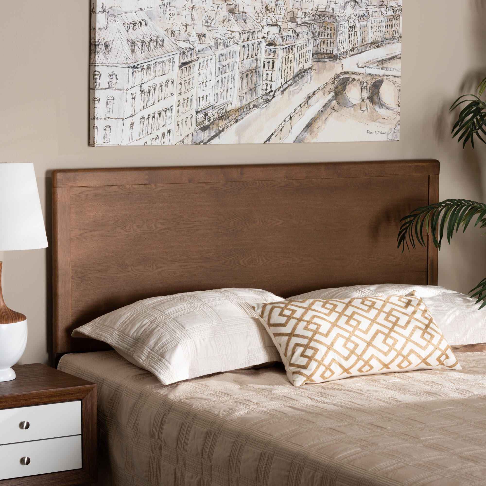 Baxton Studio Alan Modern and Contemporary Transitional Ash Walnut Finished Wood Full Size Headboard, Ash Walnut, rollover