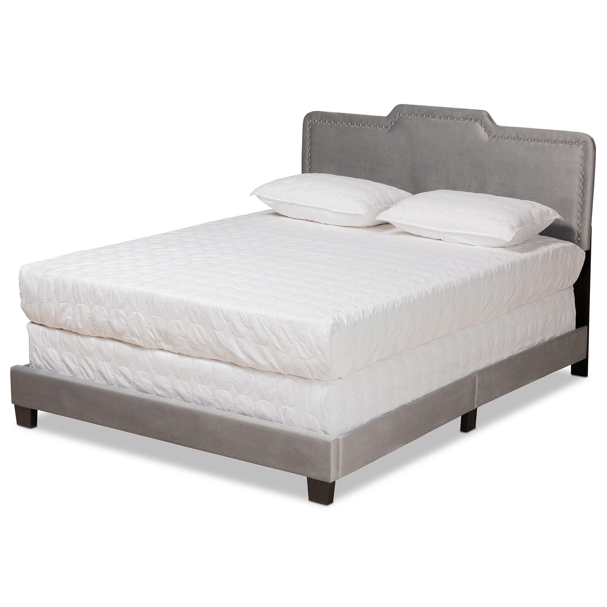 Baxton Studio Benjen Modern and Contemporary Glam Grey Velvet Fabric Upholstered Queen Size Panel Bed, Gray/Black, large