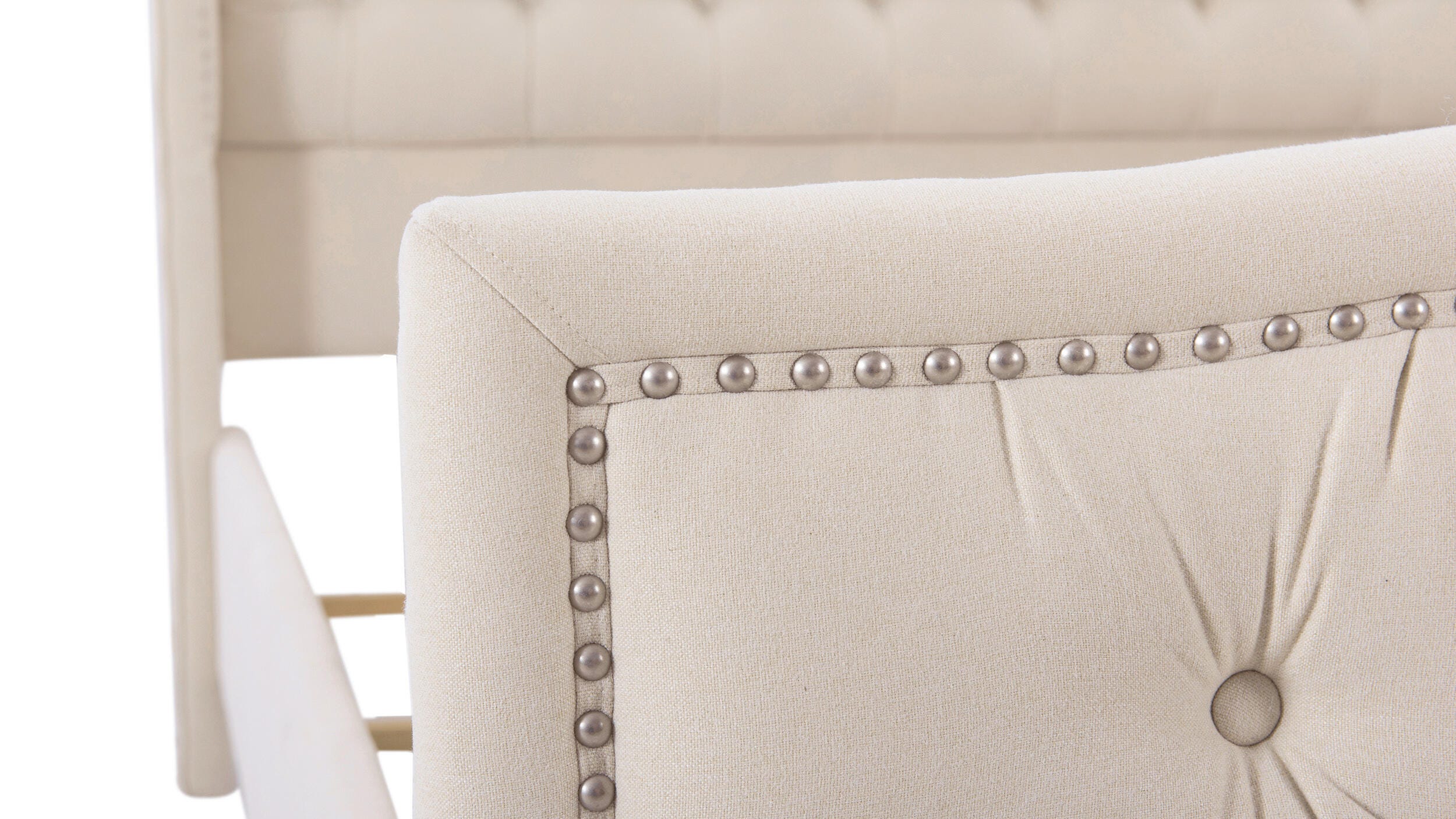 Jennifer Taylor Home Marcella Marcella Upholstered Shelter King Headboard Bed, Sky Neutral Beige, large