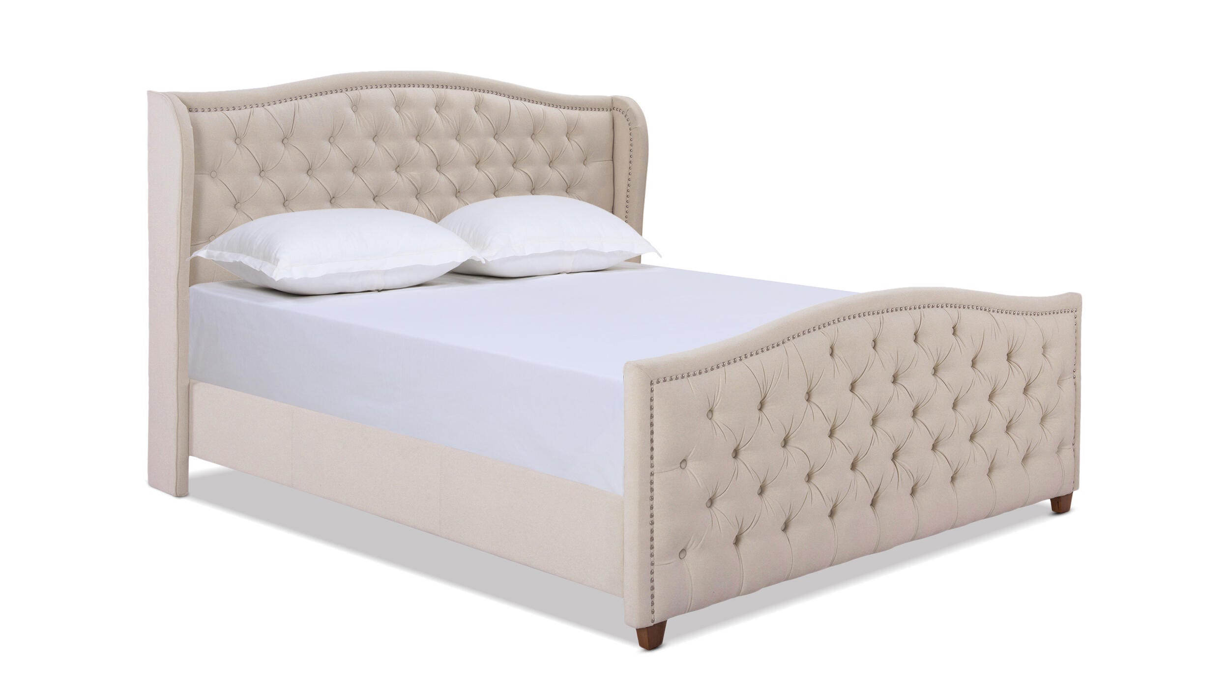 Jennifer Taylor Marcella Upholstered Shelter King Headboard Bed, Sky Neutral Beige, large