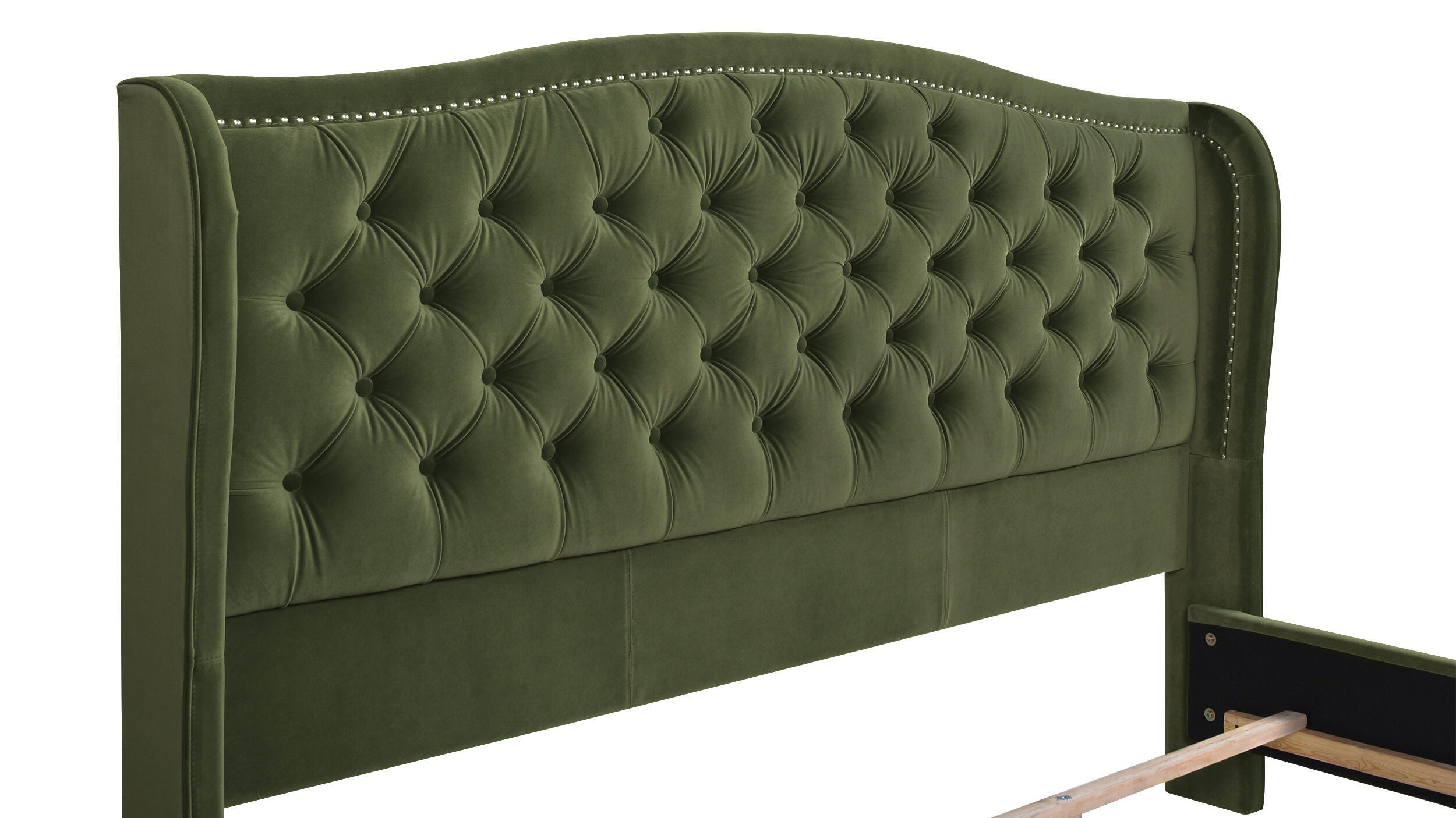 Jennifer Taylor Home Marcella Marcella Upholstered Shelter King Headboard Bed, Olive Green, large