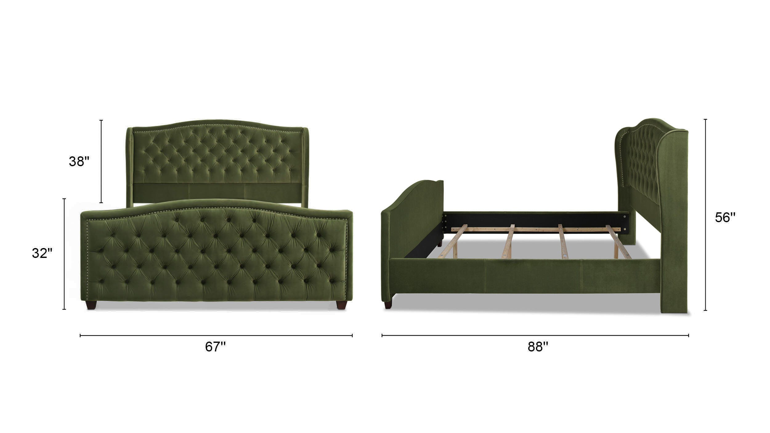Jennifer Taylor Home Marcella Marcella Upholstered Shelter King Headboard Bed, Olive Green, large