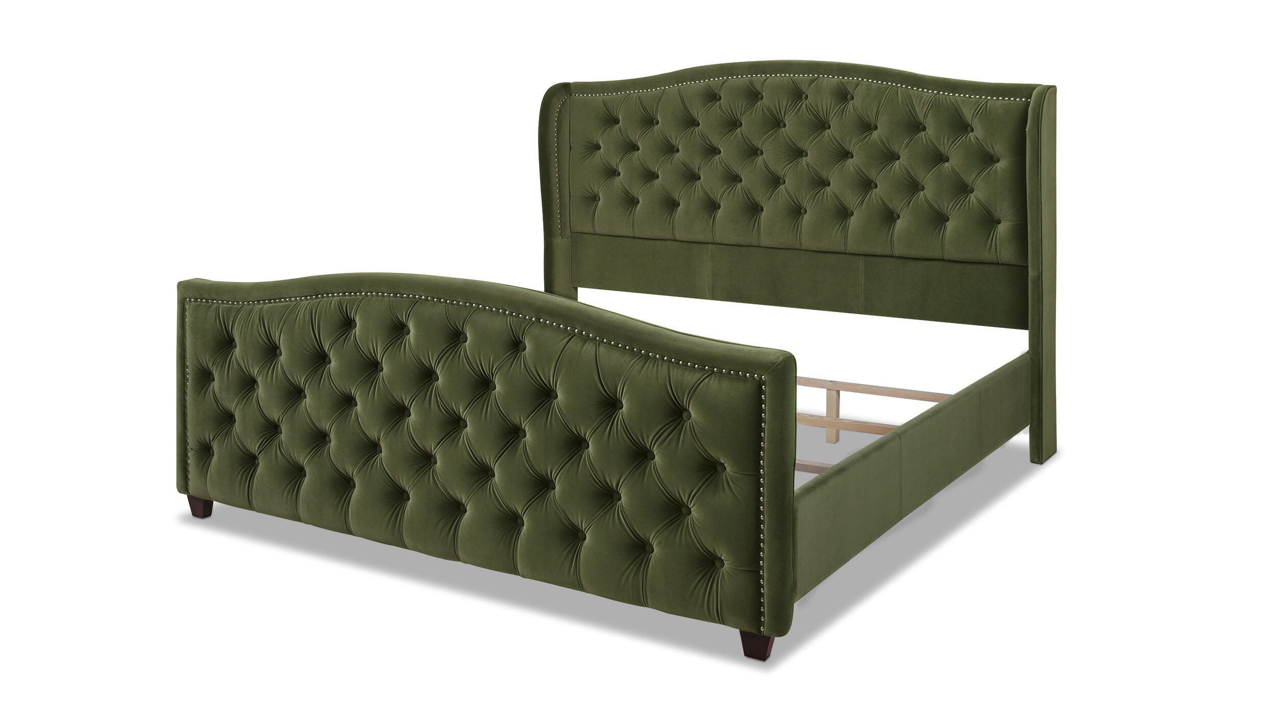 Jennifer Taylor Home Marcella Marcella Upholstered Shelter King Headboard Bed, Olive Green, large