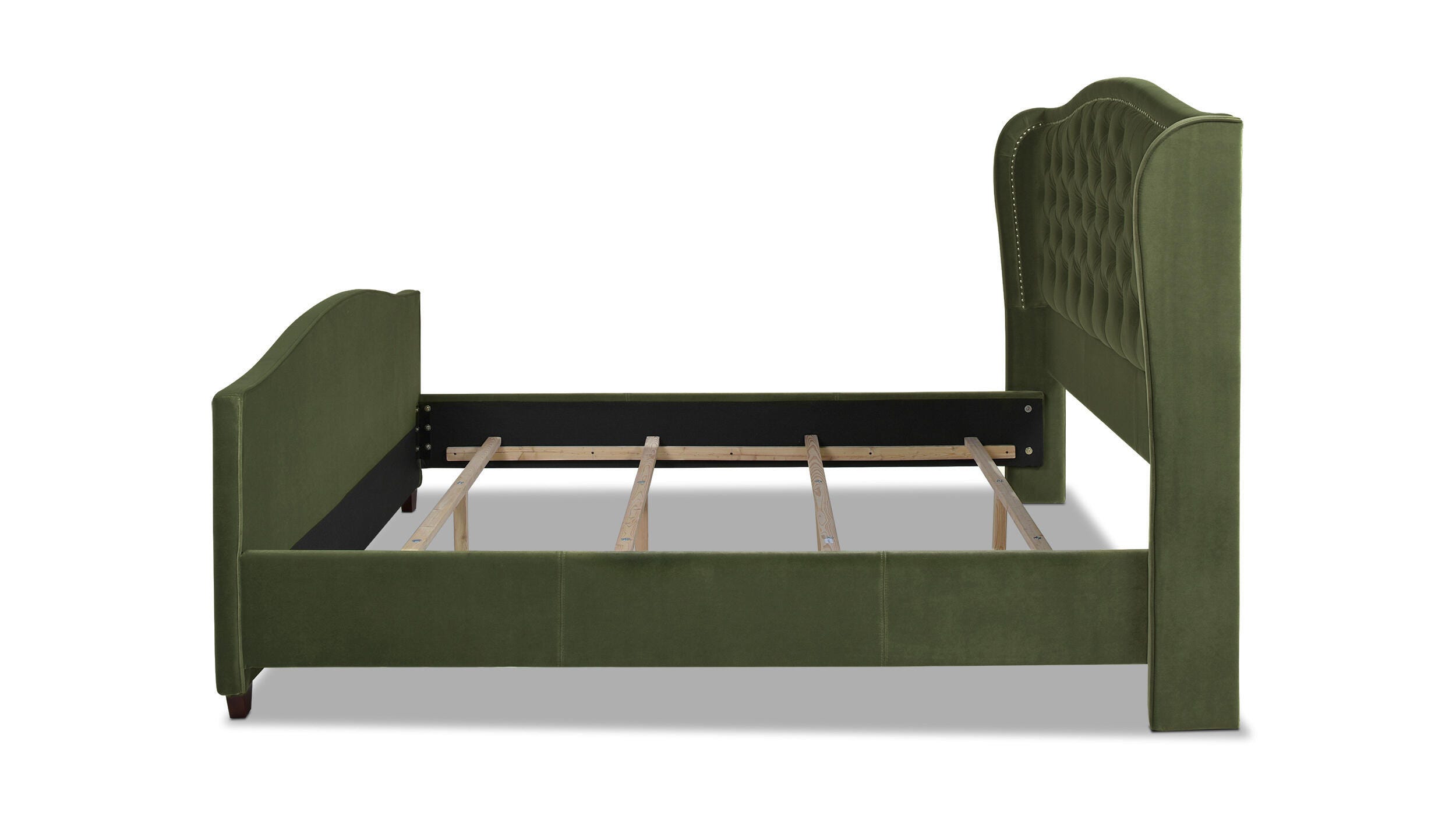 Jennifer Taylor Home Marcella Marcella Upholstered Shelter King Headboard Bed, Olive Green, large