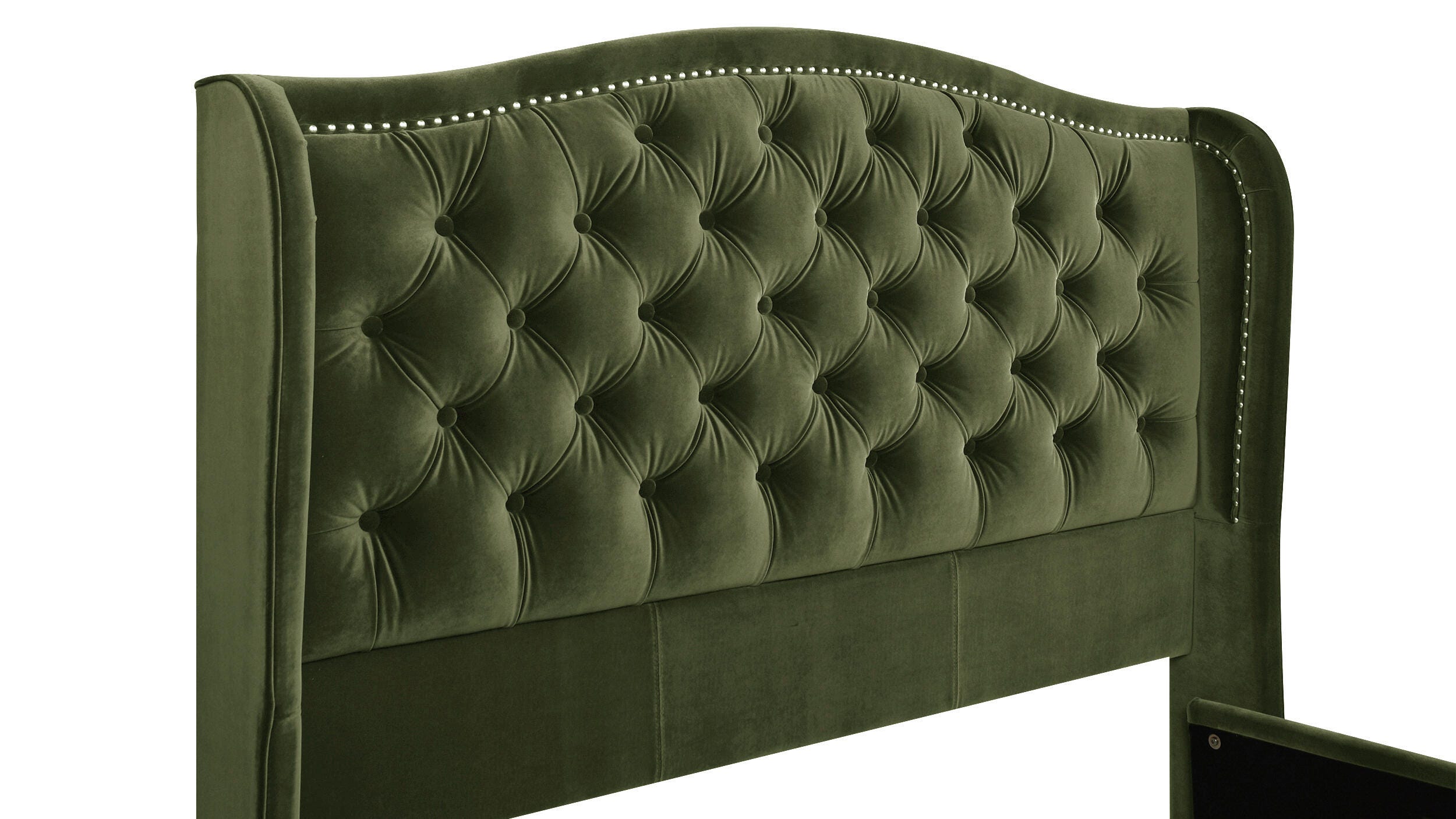 Jennifer Taylor Home Marcella Marcella Upholstered Shelter Queen Headboard, Olive Green, large