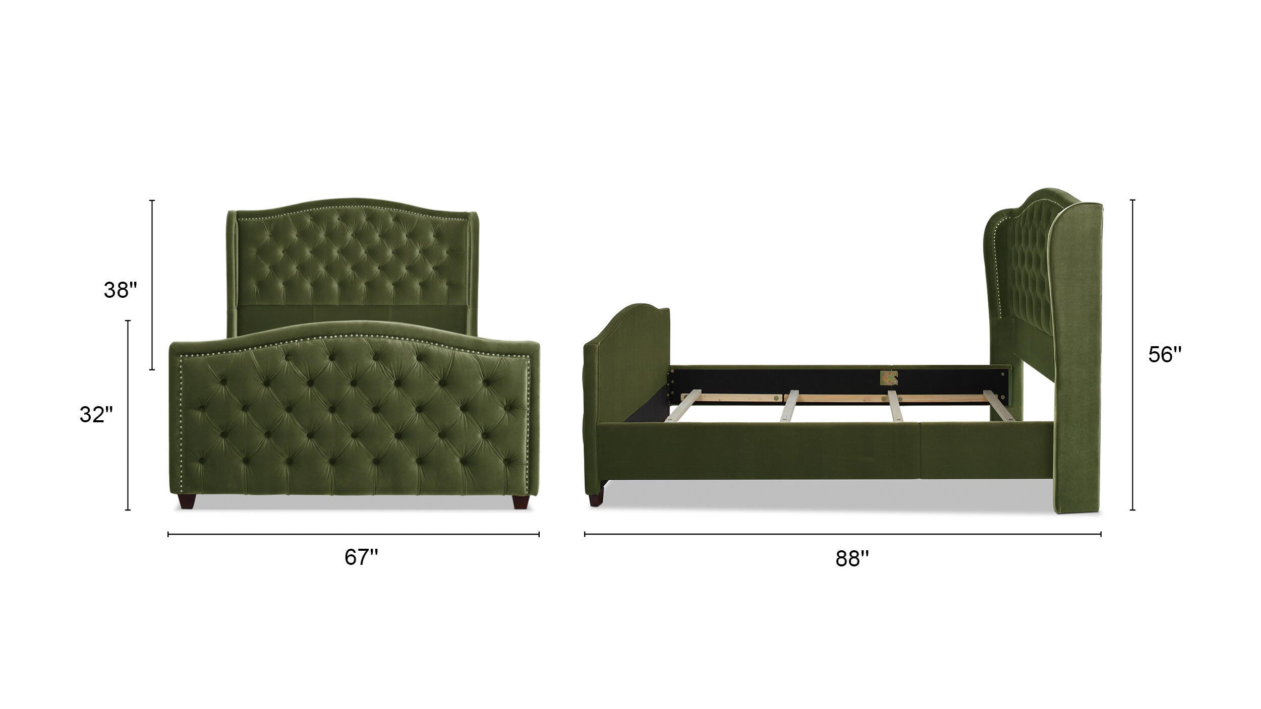 Jennifer Taylor Home Marcella Marcella Upholstered Shelter Queen Headboard, Olive Green, large