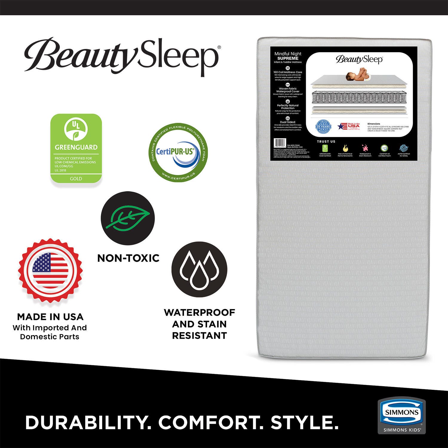 BeautySleep Mindful Night Supreme Two-Stage Crib and Toddler Mattress, Greenguard Gold Certified, , large