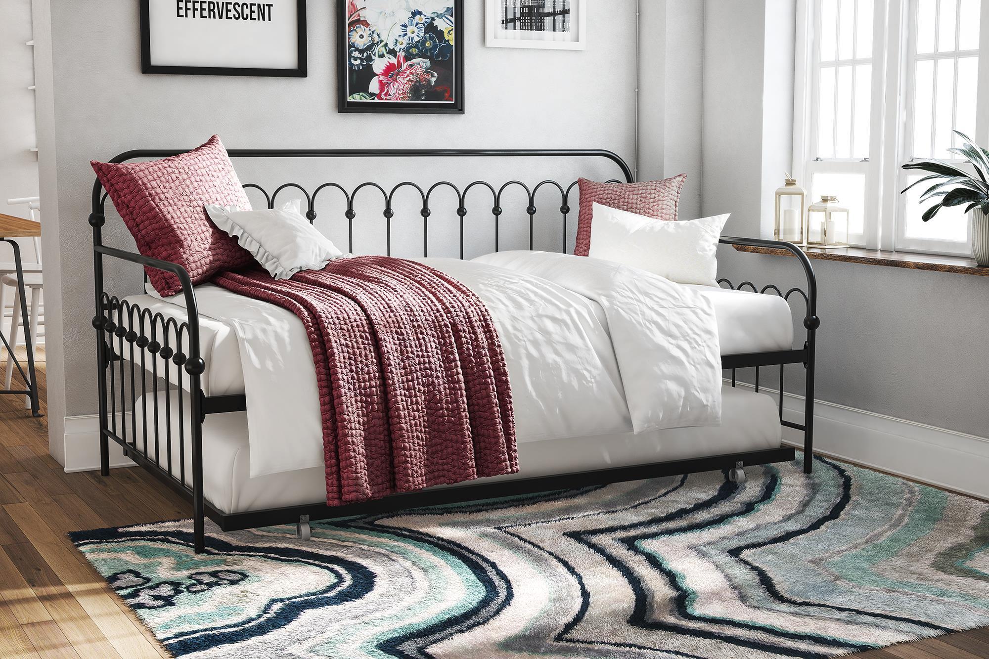 Novogratz Bright Pop Metal Daybed with Trundle, Black, Twin, Black, rollover