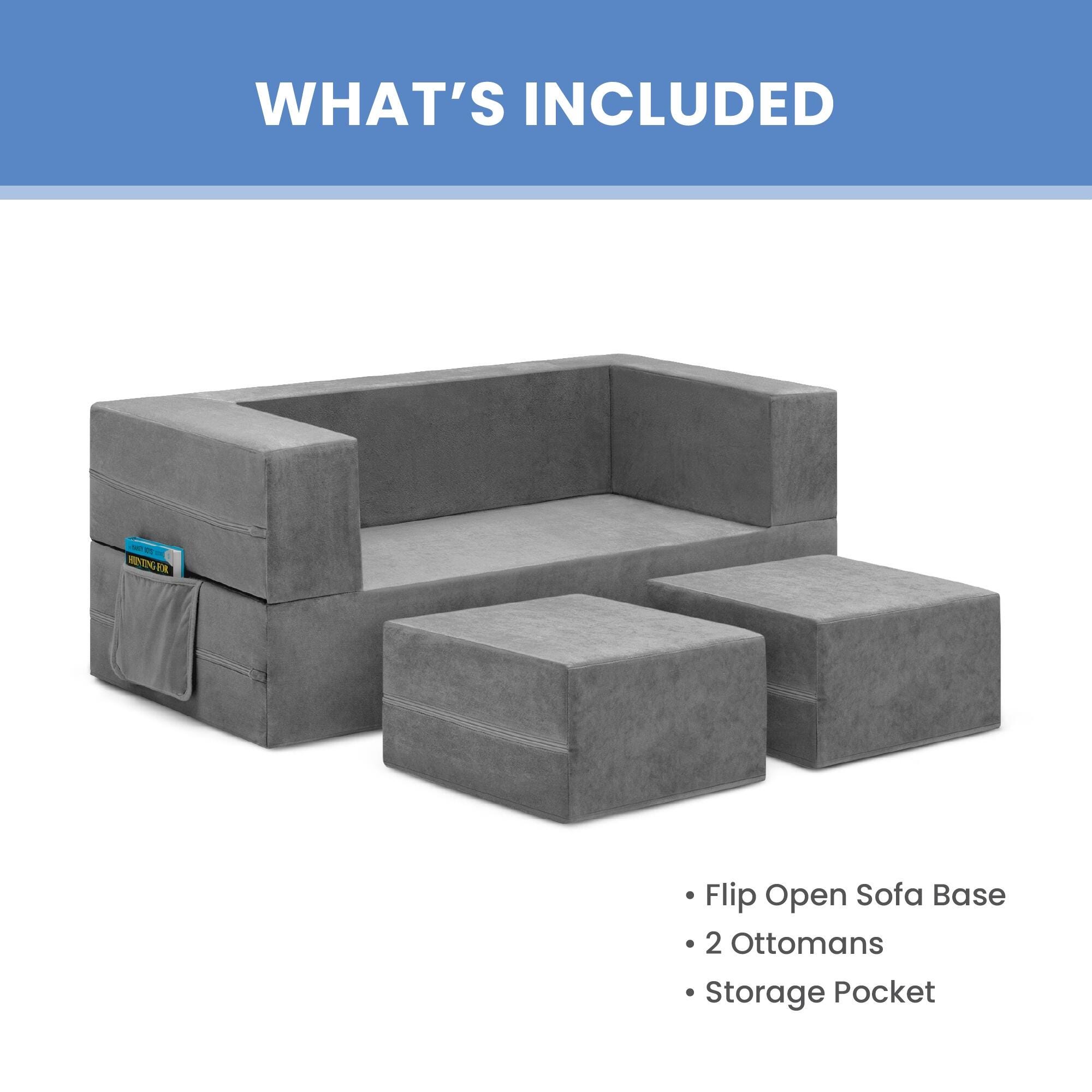 Delta Children 3-Piece Convertible Sofa and Play Set, Gray, large