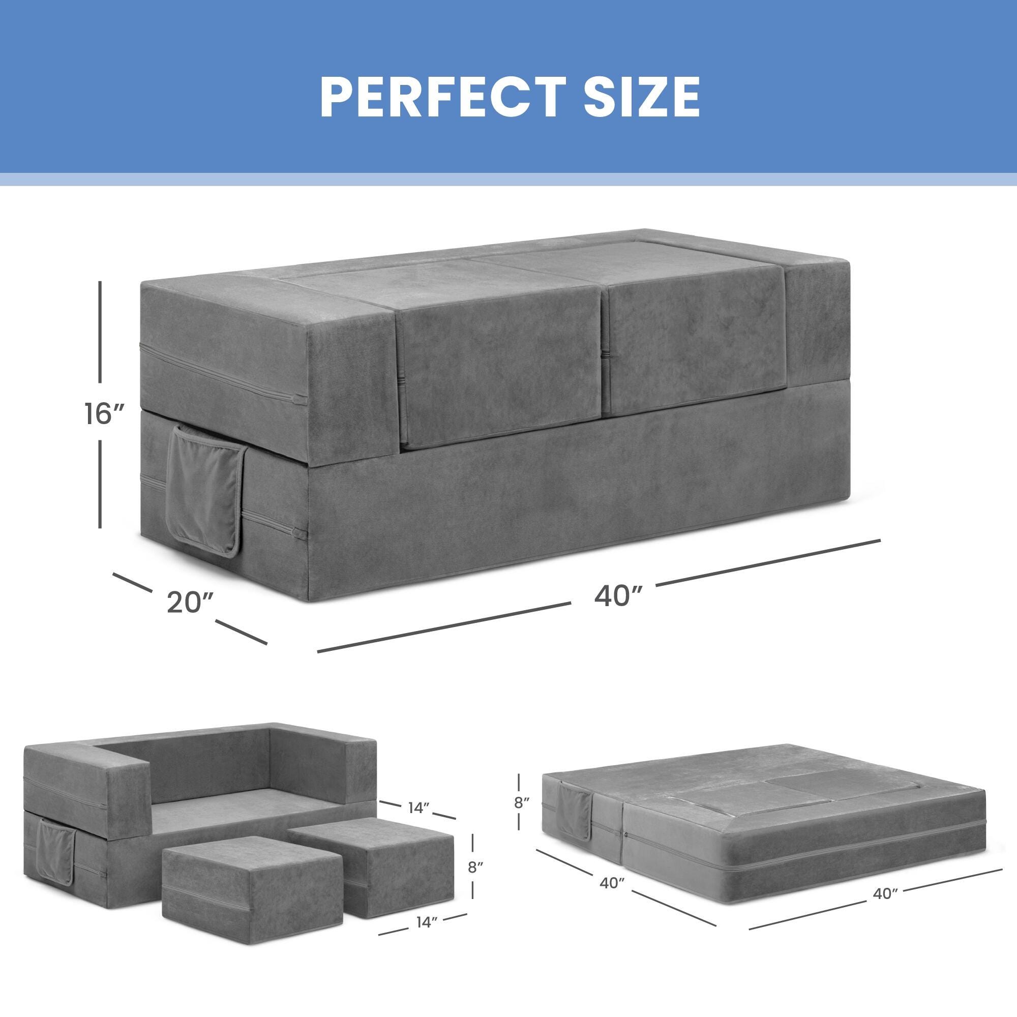 Delta Children 3-Piece Convertible Sofa and Play Set, Gray, large