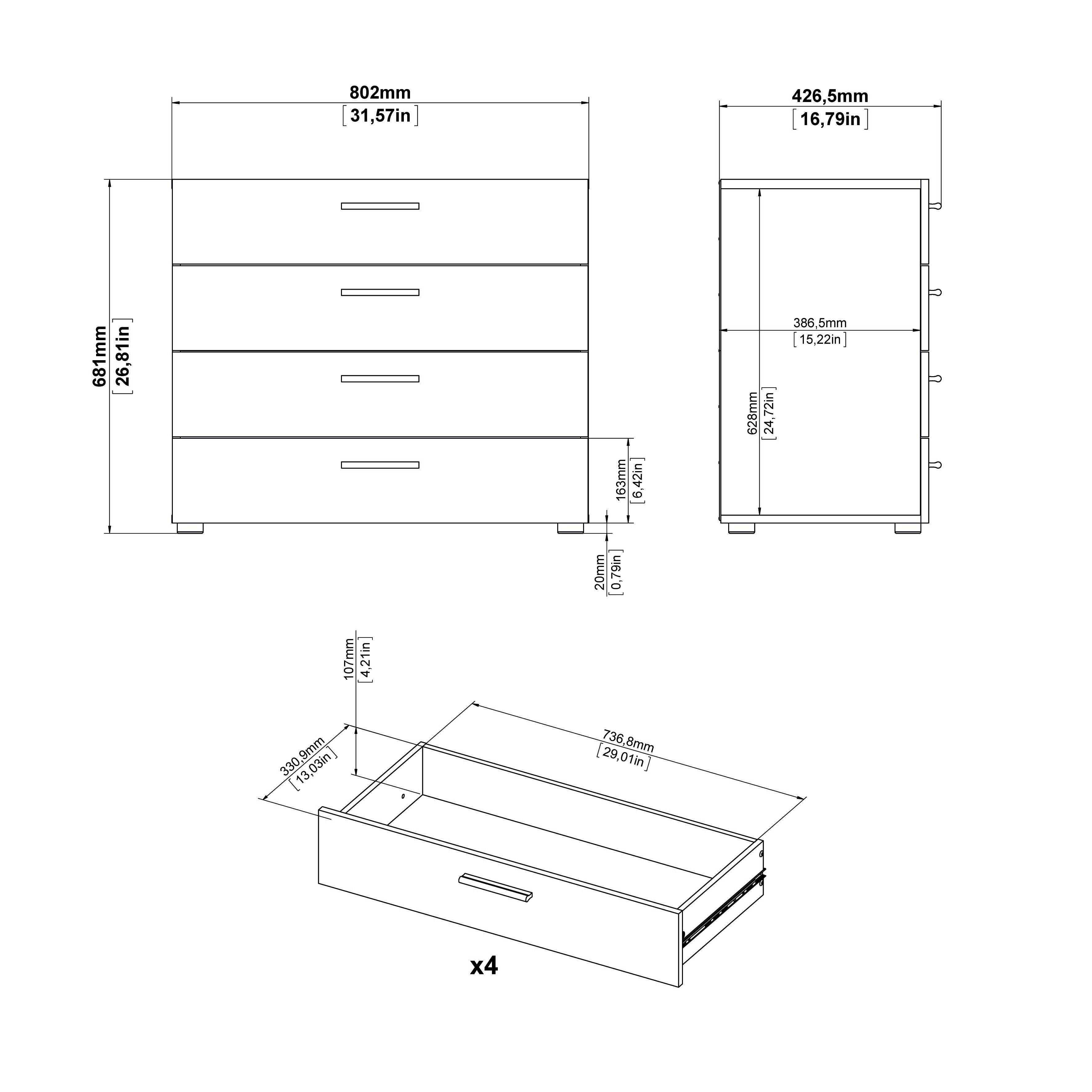 Austin 4 Drawer Chest, Oak/White, large
