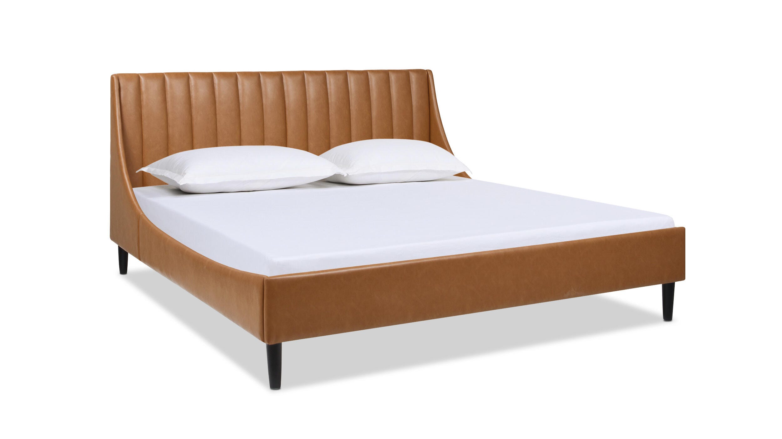 Jennifer Taylor Aspen Vertical Tufted Headboard Platform King Bed, Caramel Tan Brown, large