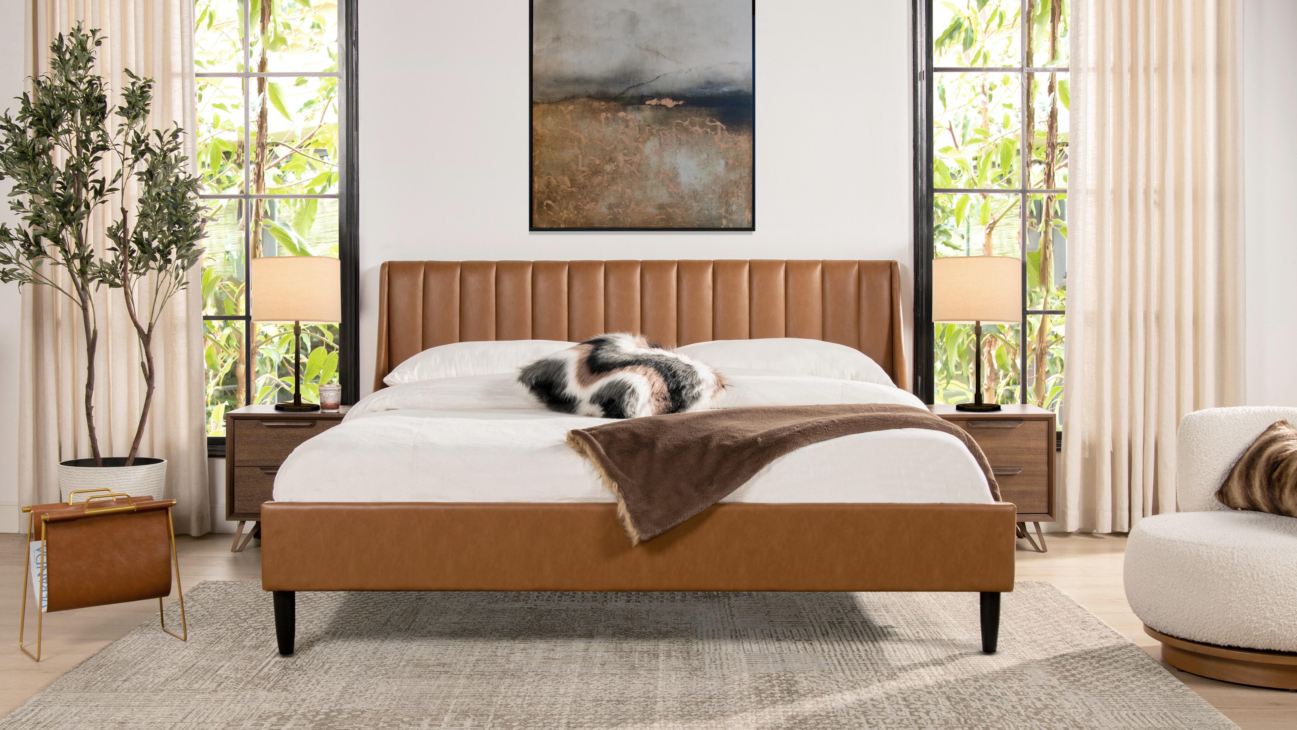 Jennifer Taylor Home Aspen Aspen Vertical Tufted Headboard Platform King Bed, Caramel Tan Brown, large