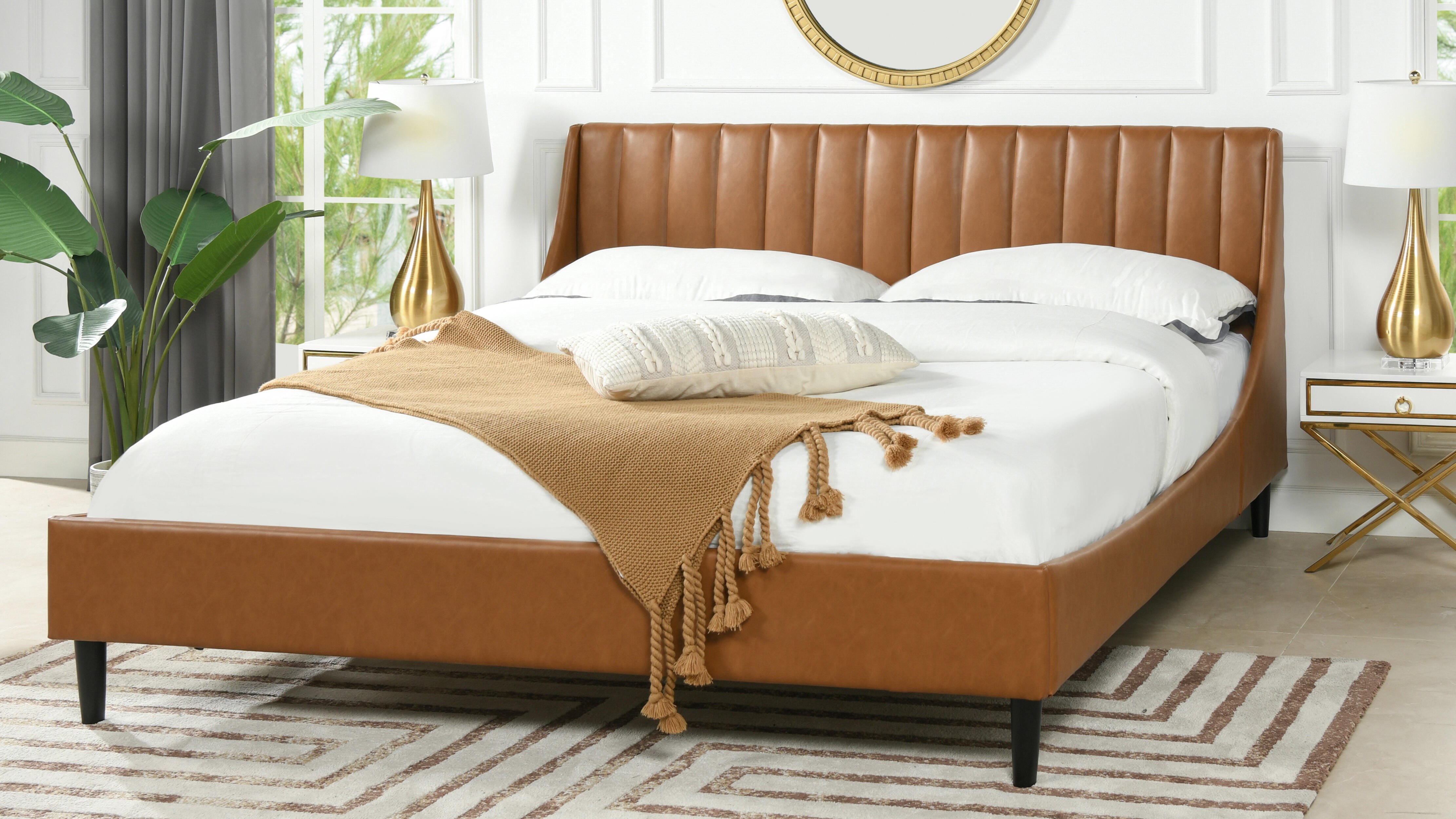 Jennifer Taylor Home Aspen Aspen Vertical Tufted Headboard Platform King Bed, Caramel Tan Brown, large