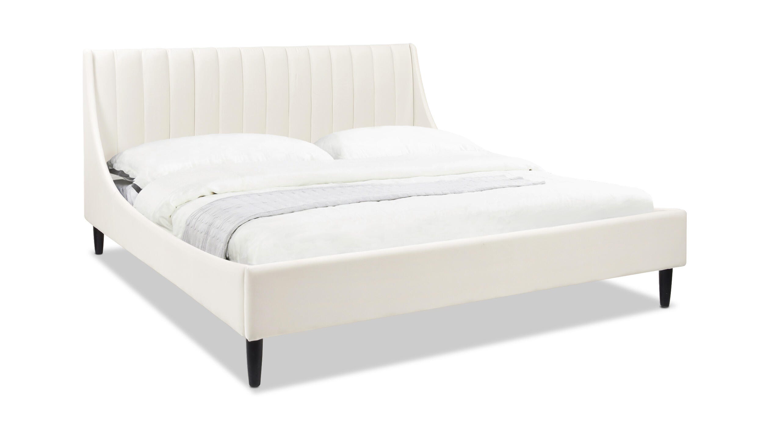 Jennifer Taylor Aspen Vertical Tufted Headboard Platform King Bed, Cloud White, large