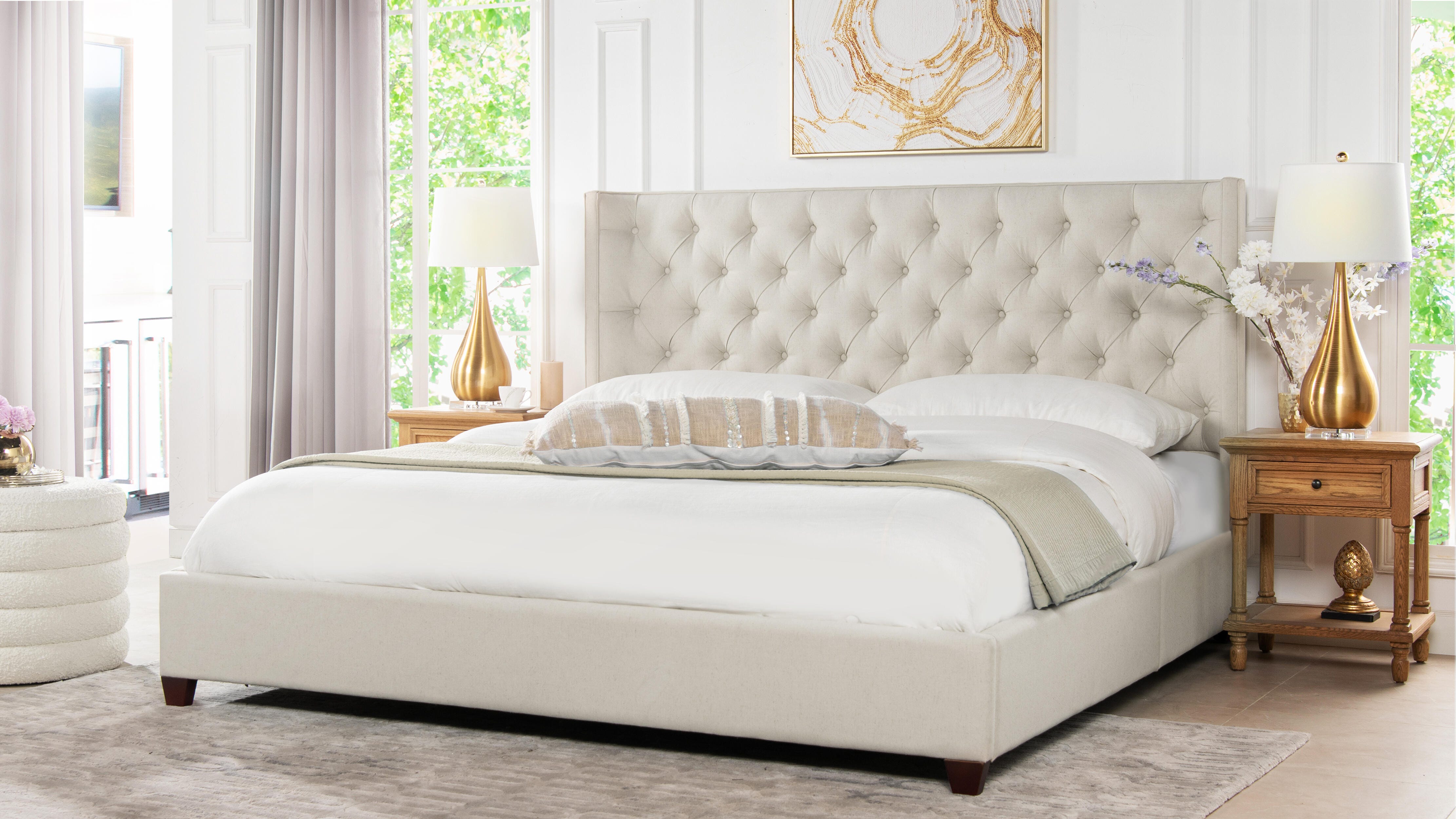 Jennifer Taylor Home Manhattan King Upholstered Bed with Tufted Headboard, , large