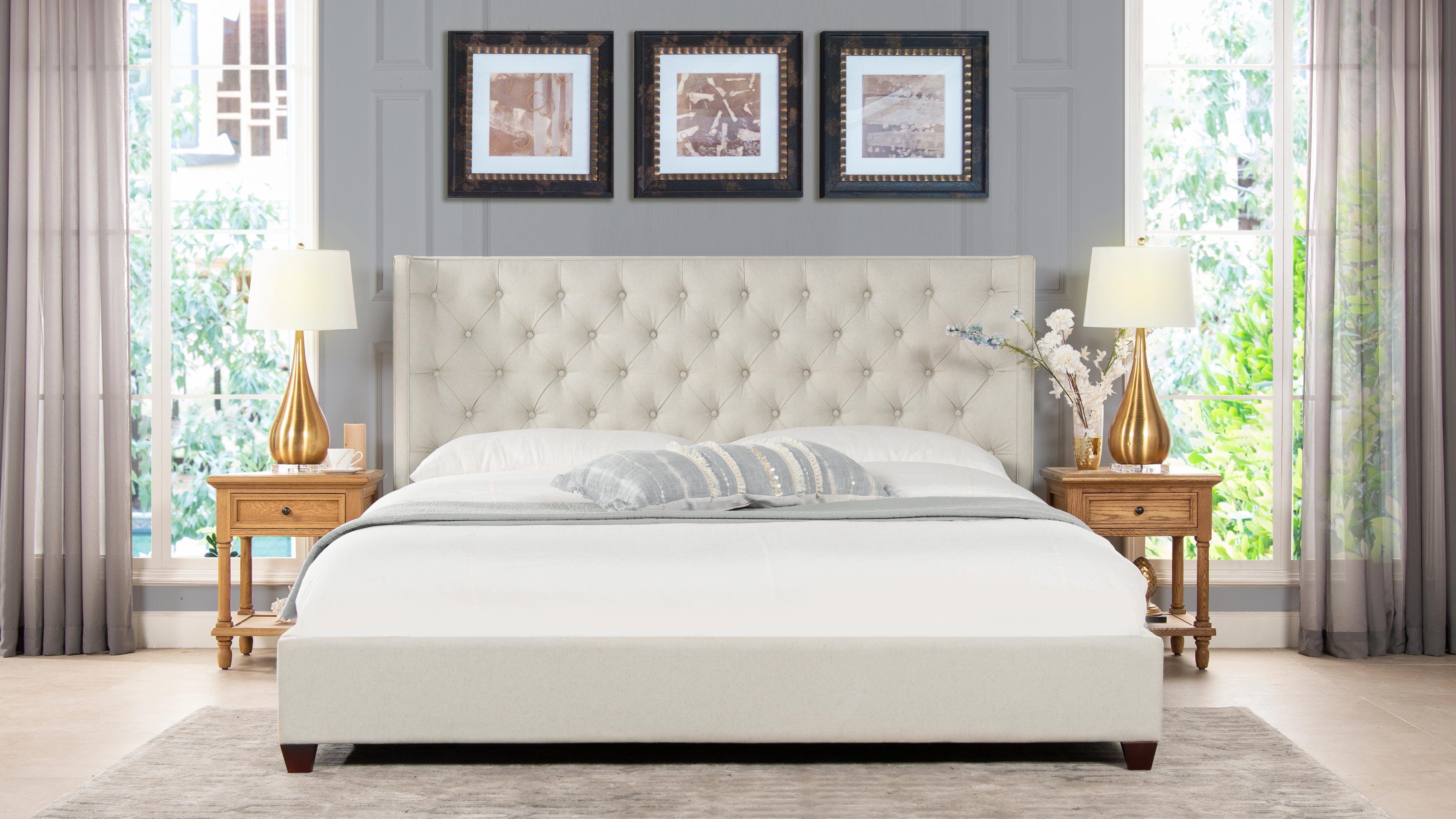 Jennifer Taylor Home Manhattan King Upholstered Bed with Tufted Headboard, , large