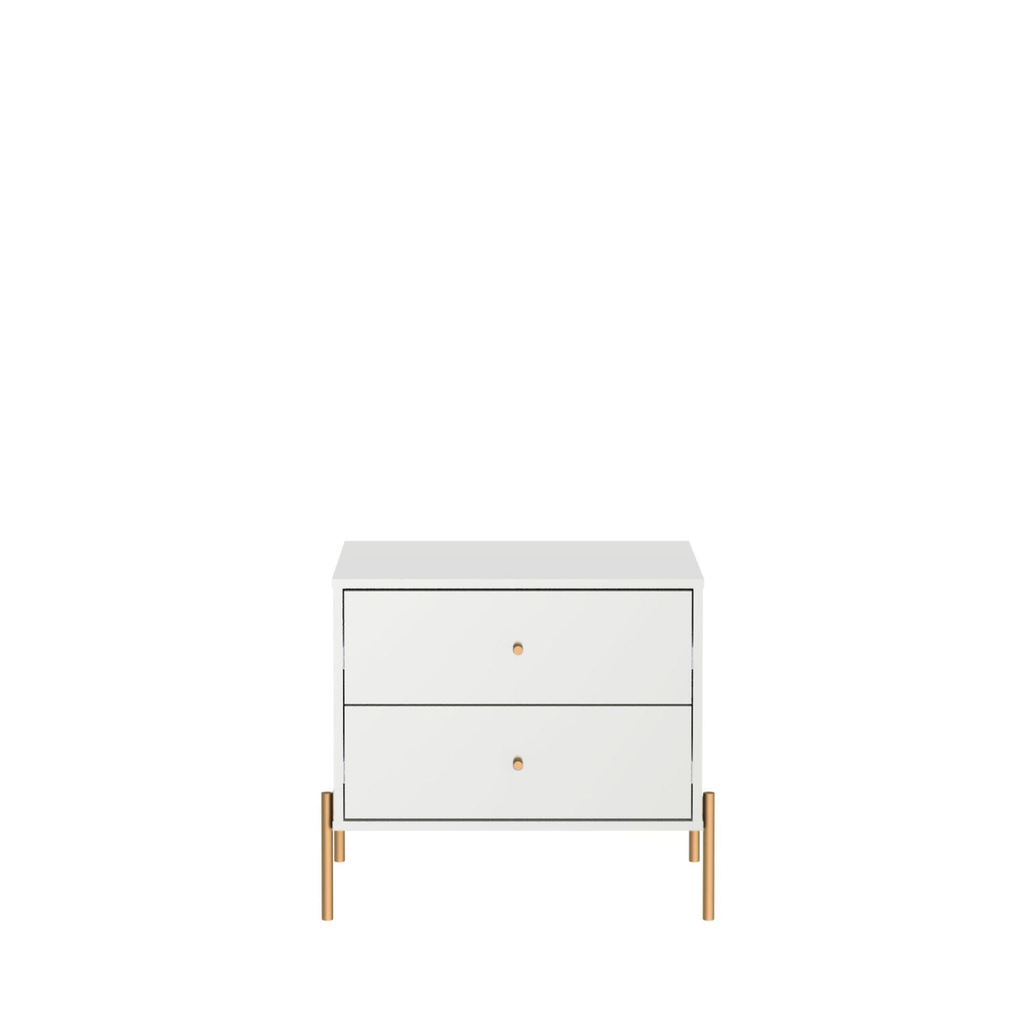 Manhattan Comfort 2-Drawer Nightstand with Steel Gold Legs in White Gloss, White, large