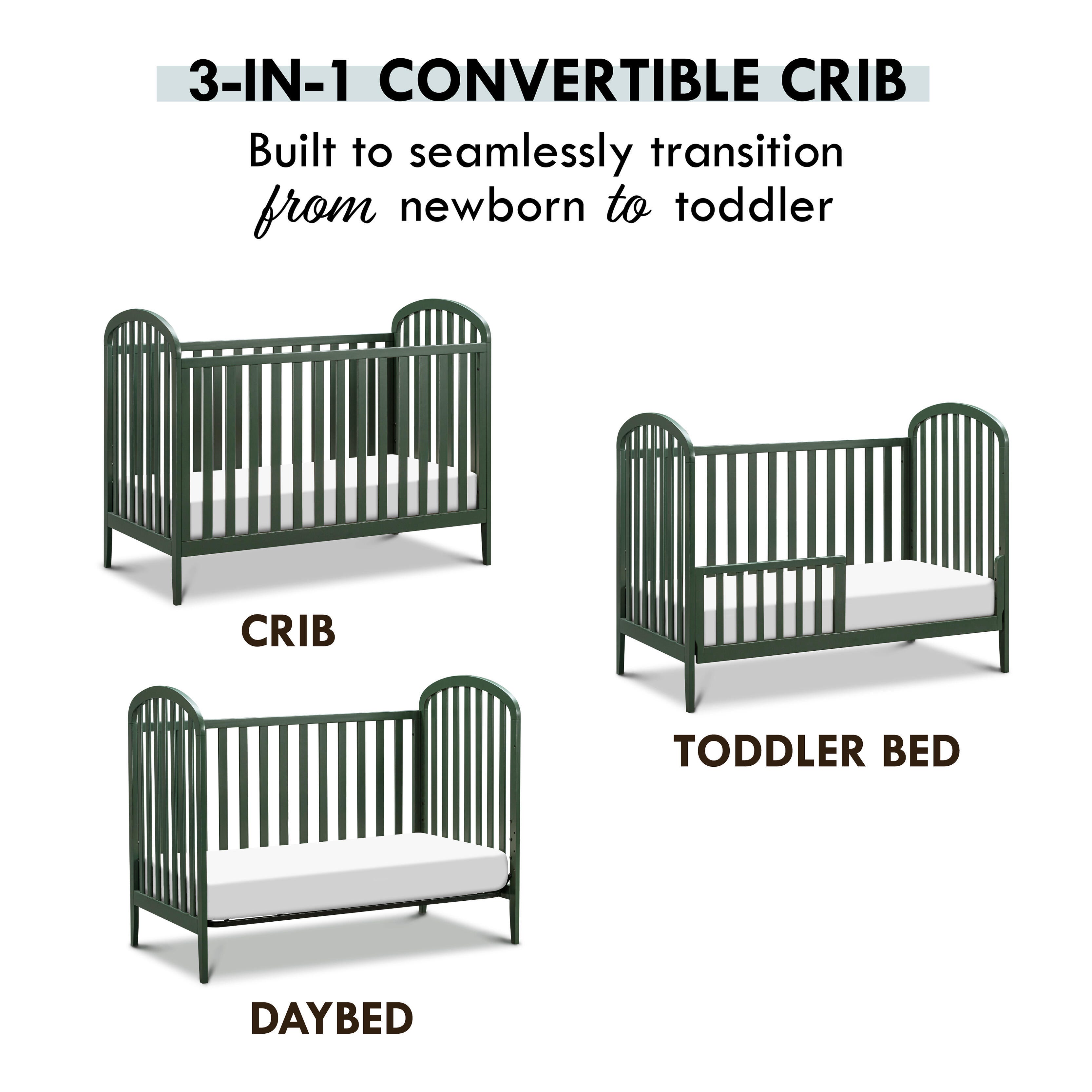 Beau 3-in-1 Convertible Crib, Forest Green, large