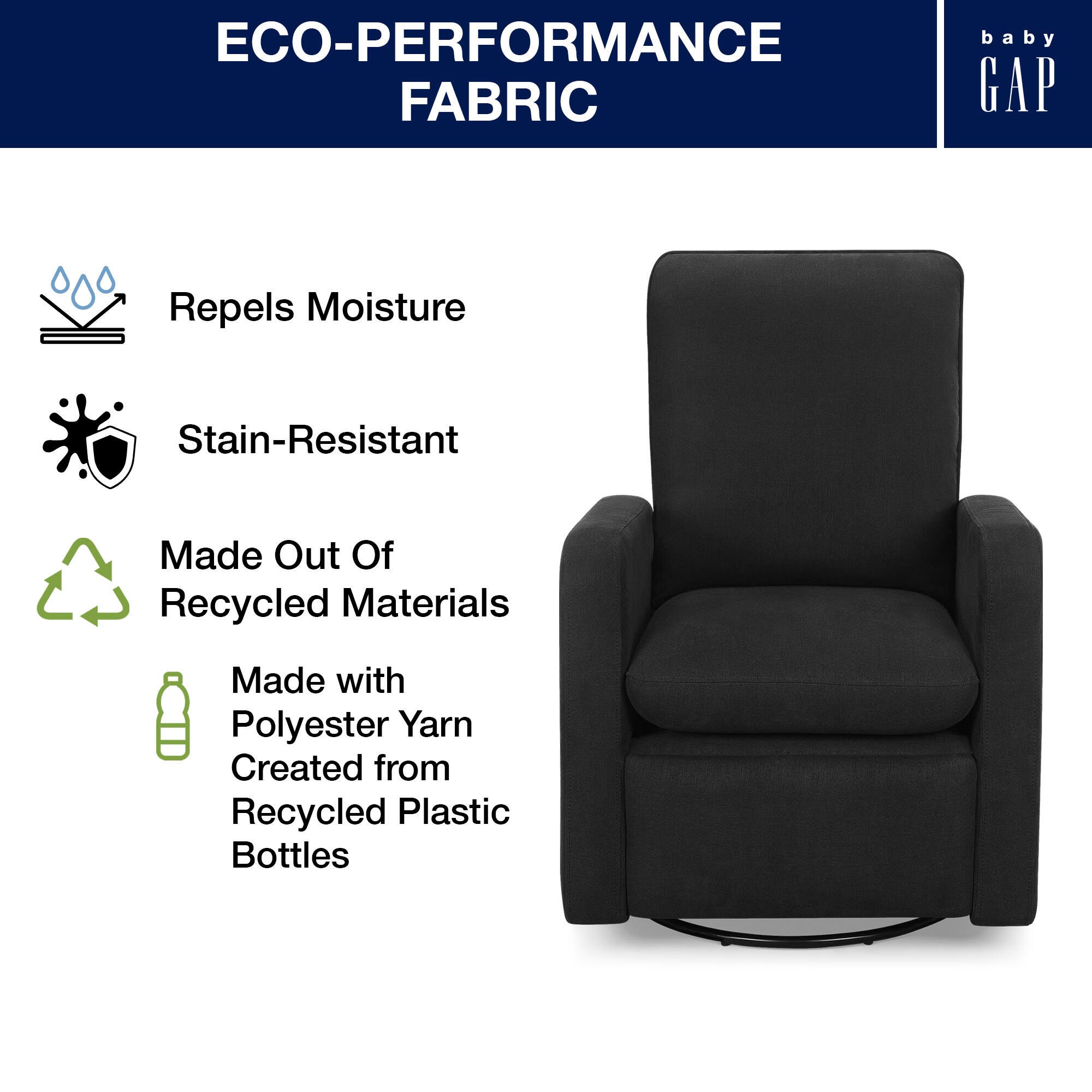 babyGap by Delta Children Cloud Recliner, Jet Black, large