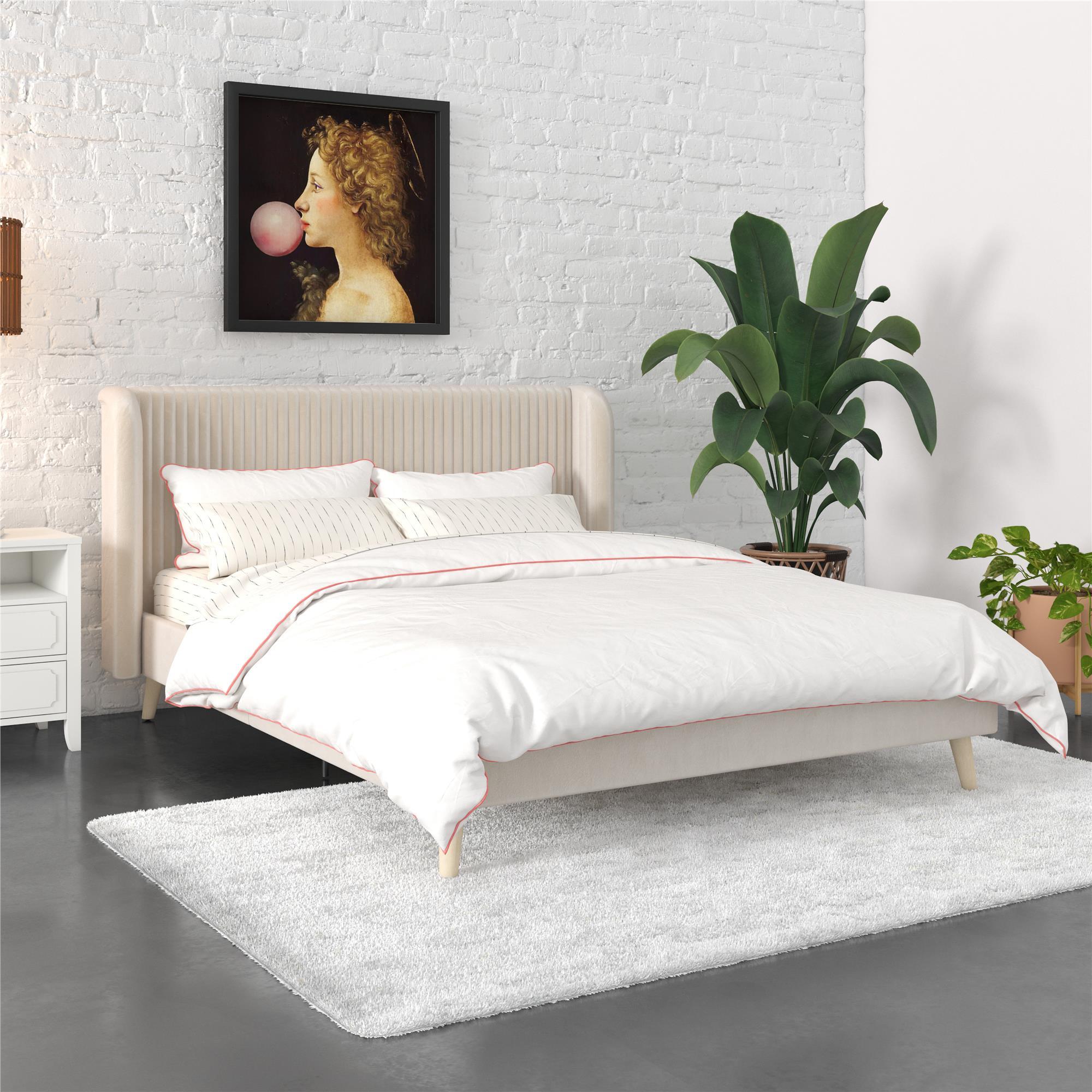 Novogratz Holly Upholstered Queen Wingback Bed, Ivory, large