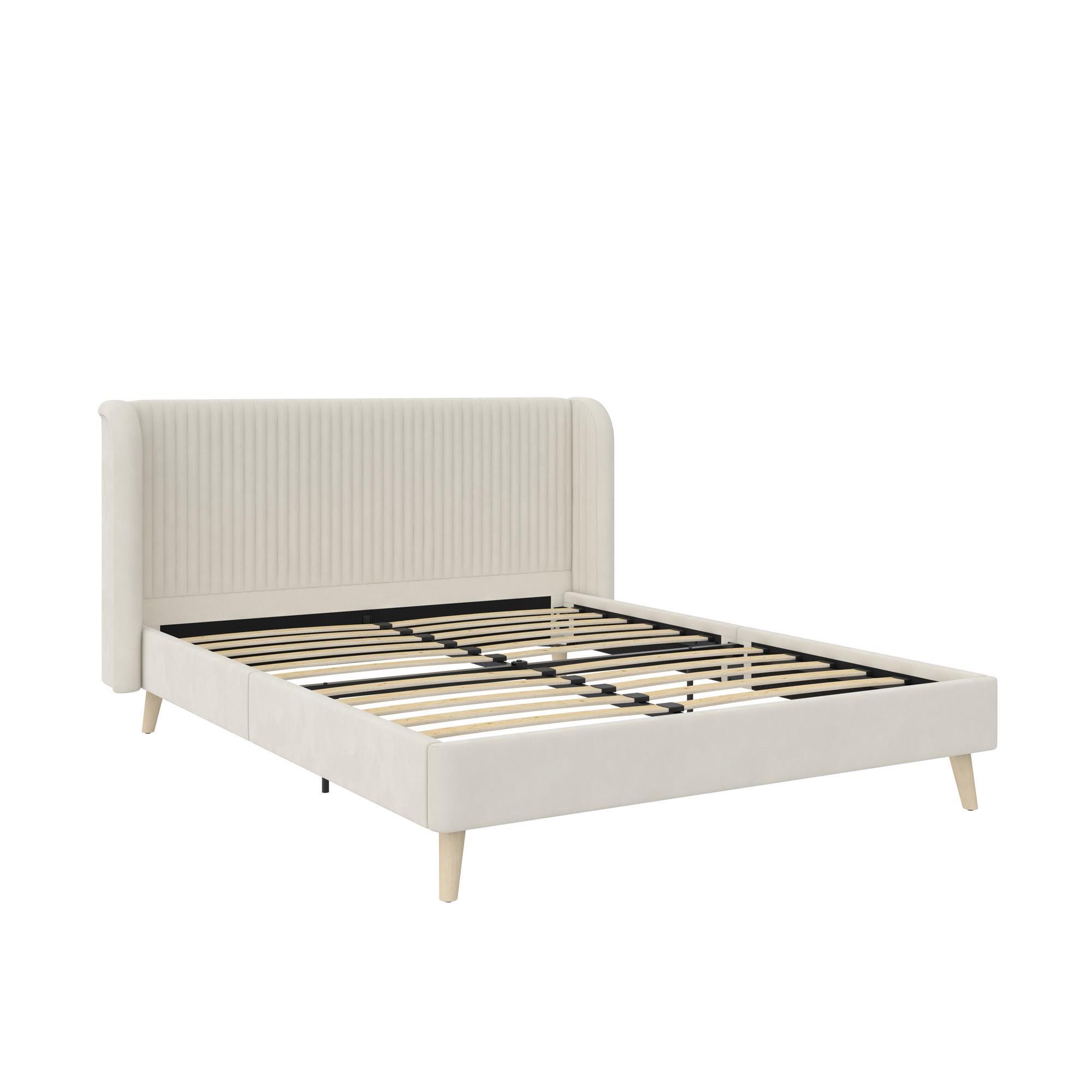 Novogratz Holly Upholstered Queen Wingback Bed, Ivory, large