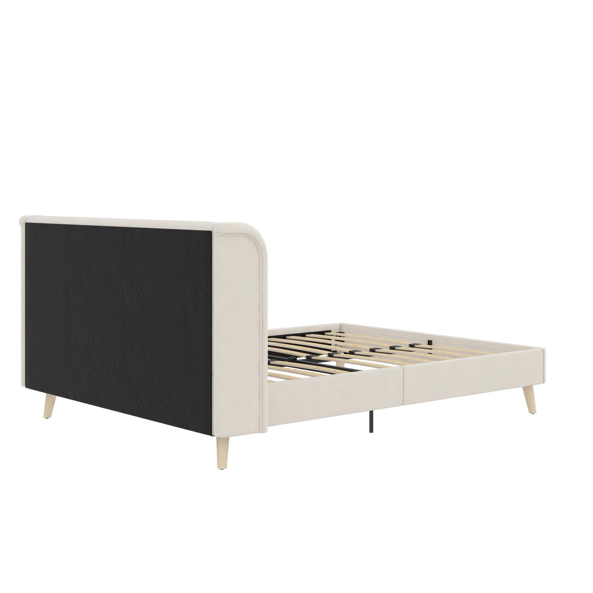 Novogratz Holly Upholstered Queen Wingback Bed, Ivory, large