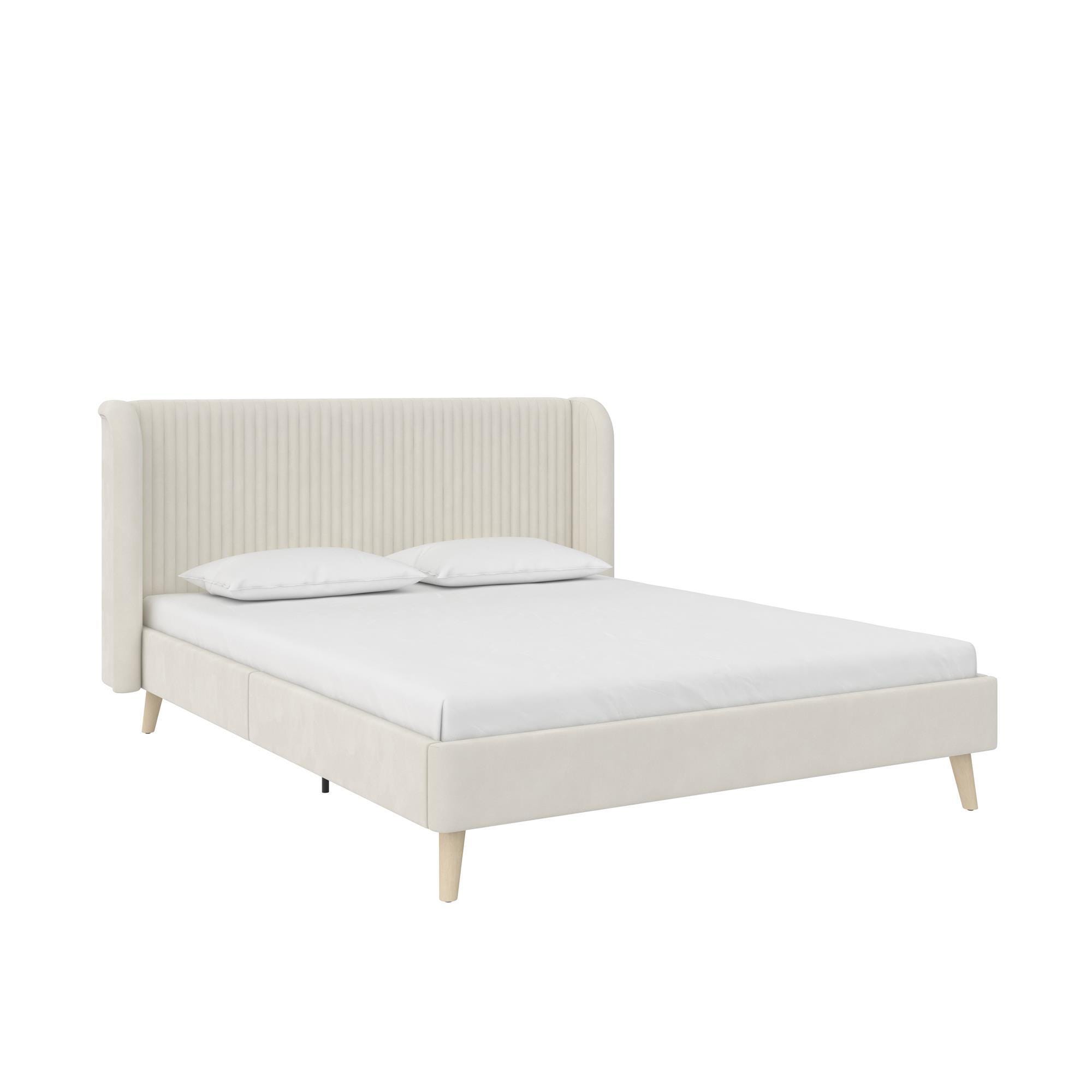 Novogratz Holly Upholstered Queen Wingback Bed, Ivory, large