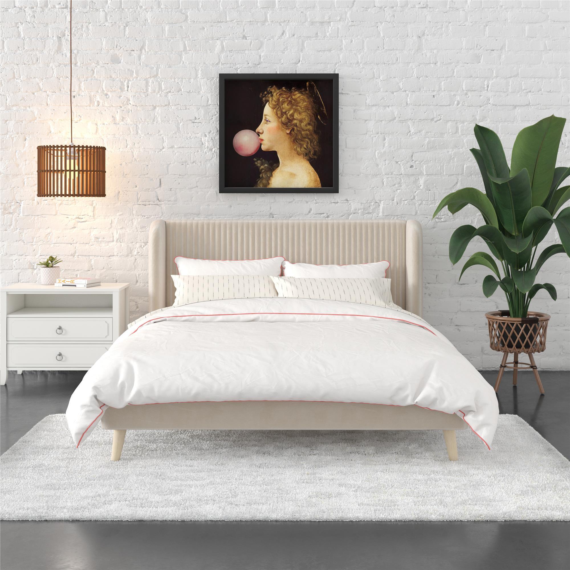 Novogratz Holly Upholstered Queen Wingback Bed, Ivory, large