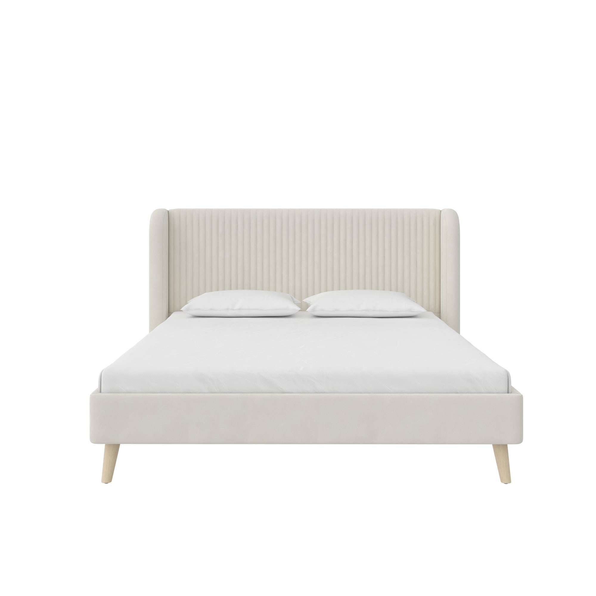 Novogratz Holly Upholstered Queen Wingback Bed, Ivory, large