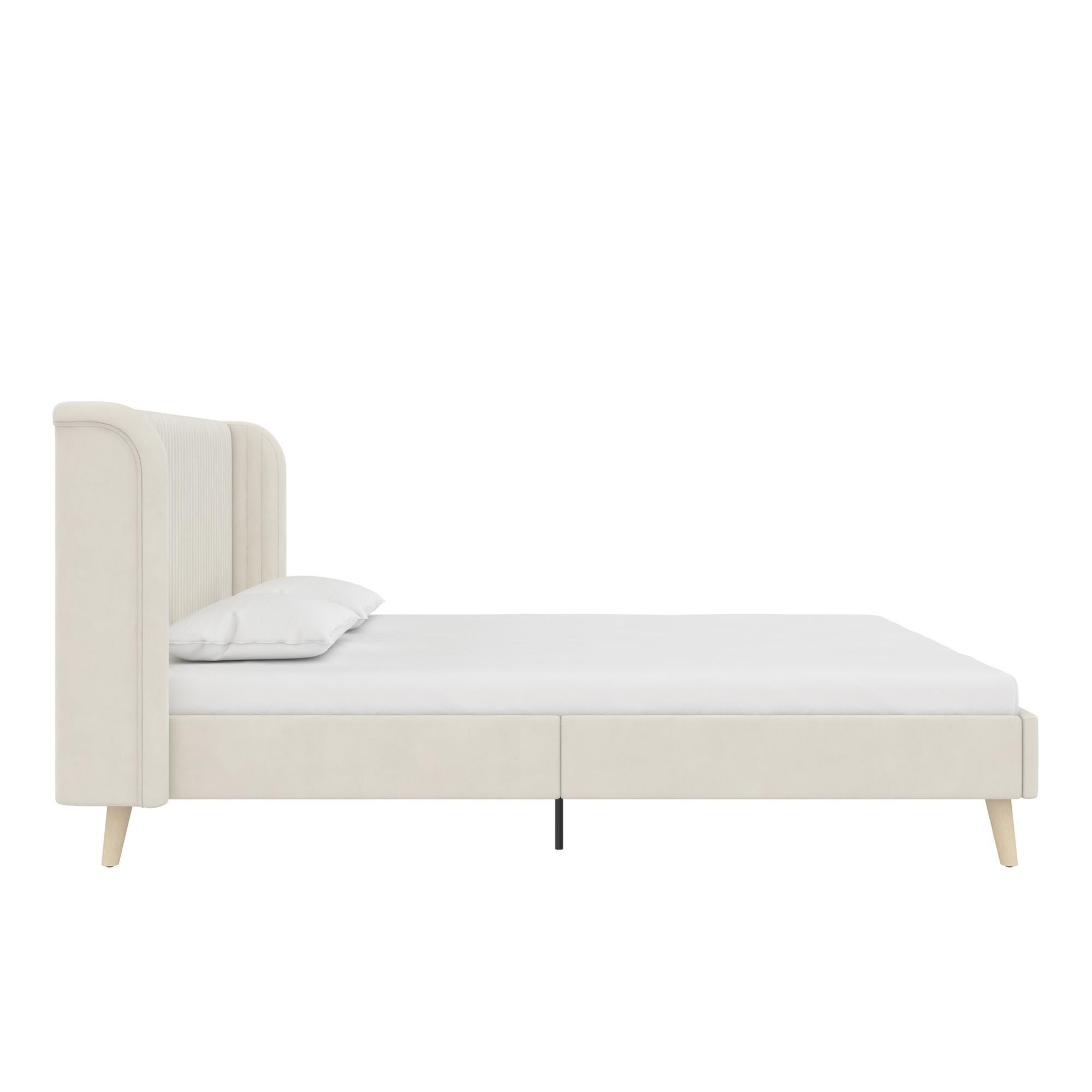 Novogratz Holly Upholstered Queen Wingback Bed, Ivory, large