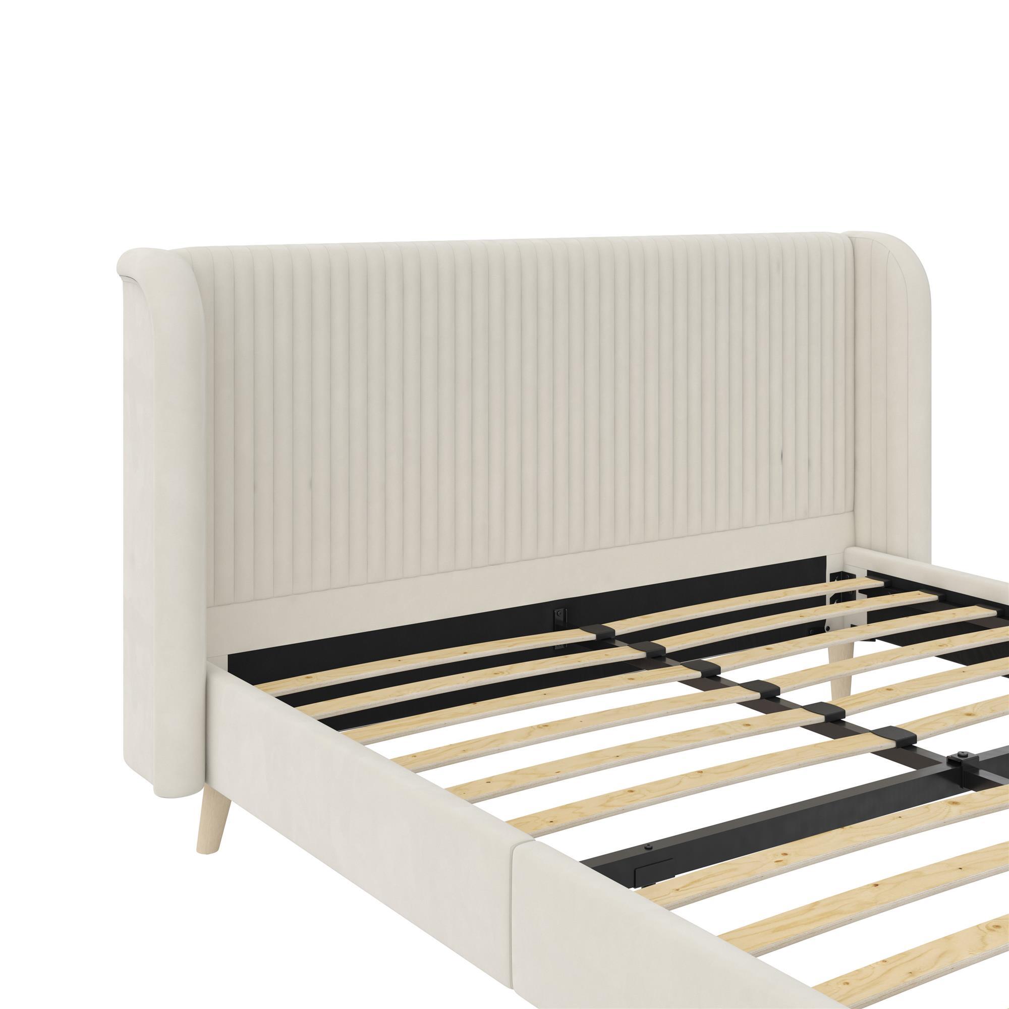 Novogratz Holly Upholstered Queen Wingback Bed, Ivory, large
