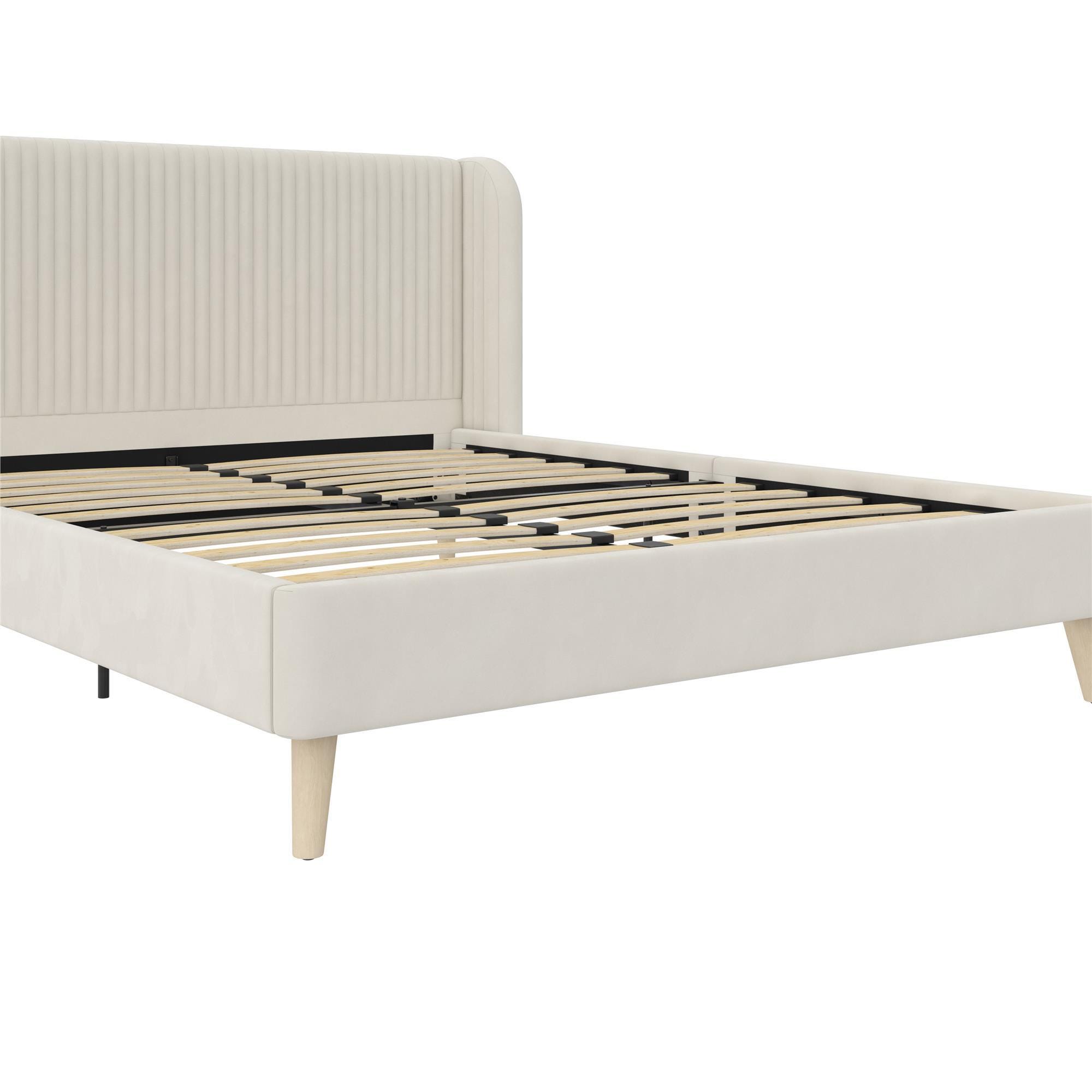 Novogratz Holly Upholstered Queen Wingback Bed, Ivory, large