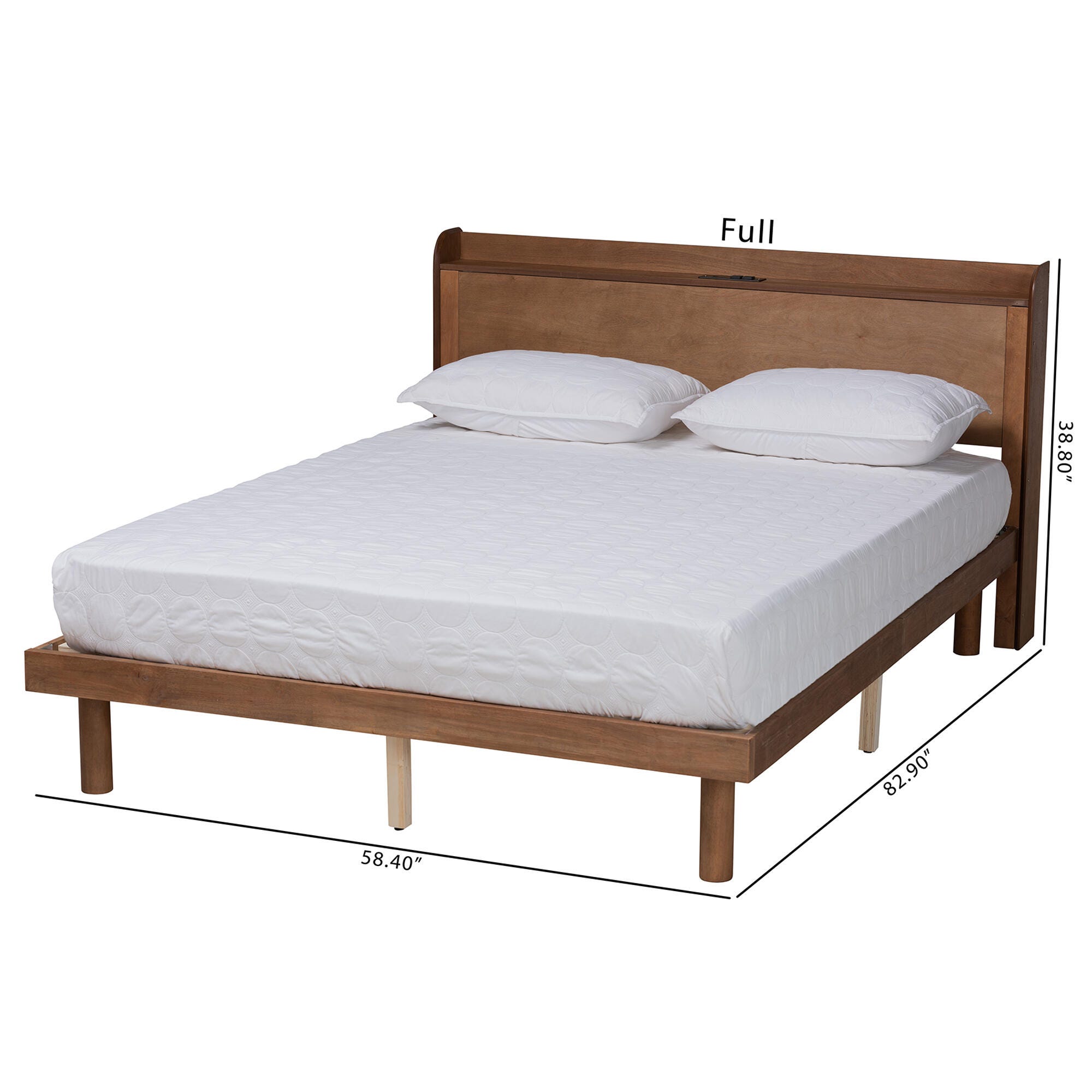 Baxton Studio Decker Full Platform Bed with Charging Station, Walnut Brown, large
