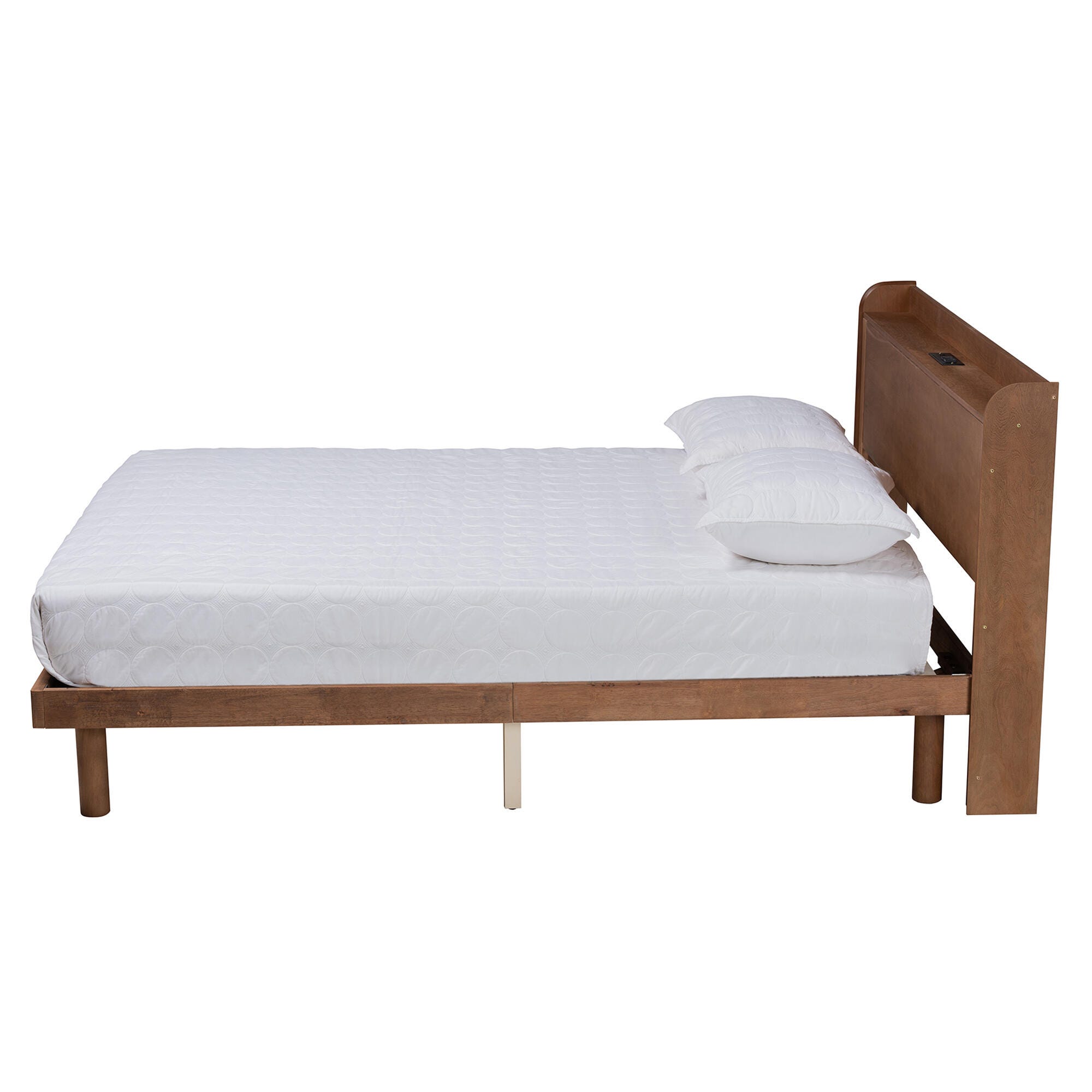 Baxton Studio Decker Full Platform Bed with Charging Station, Walnut Brown, large