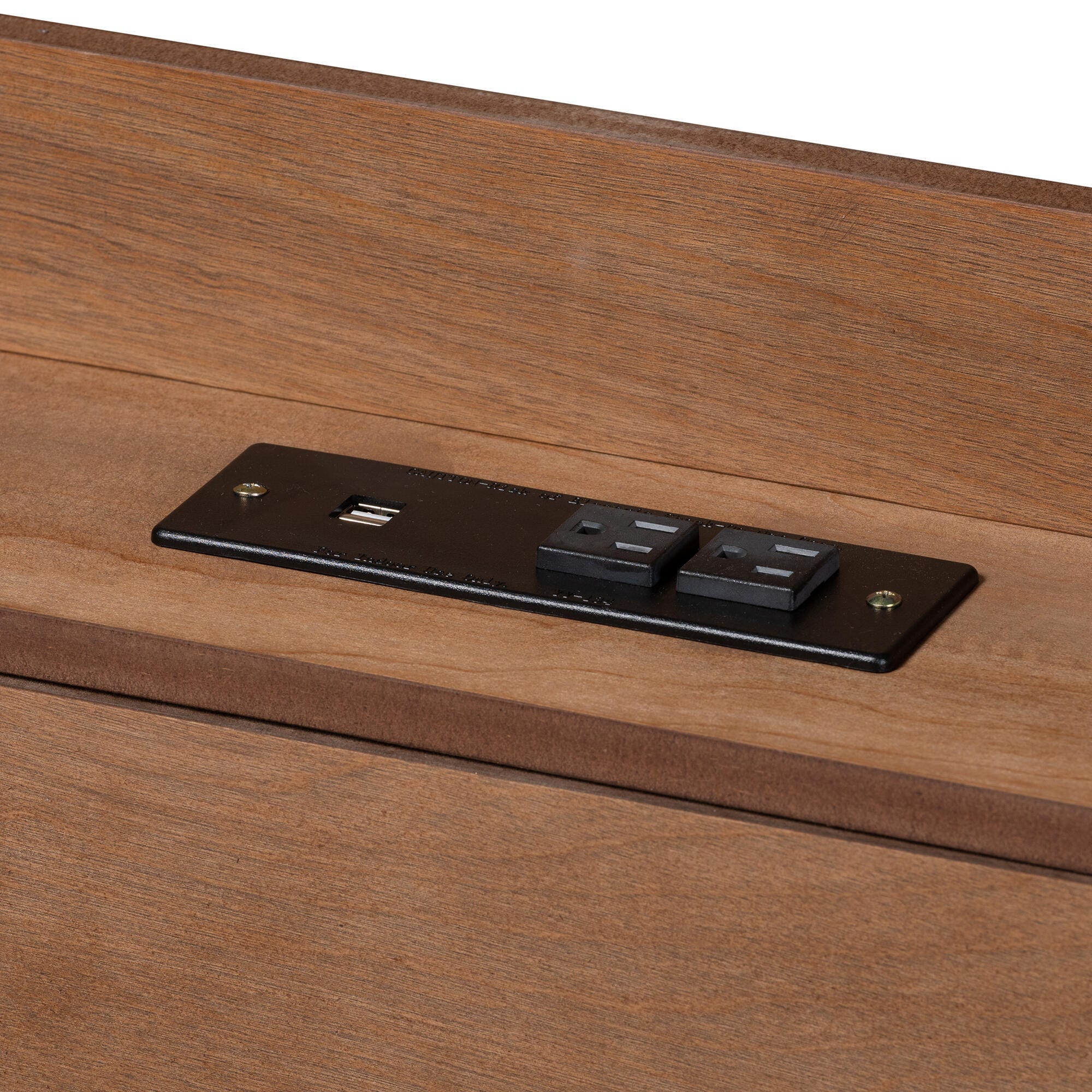 Baxton Studio Decker Full Platform Bed with Charging Station, Walnut Brown, large