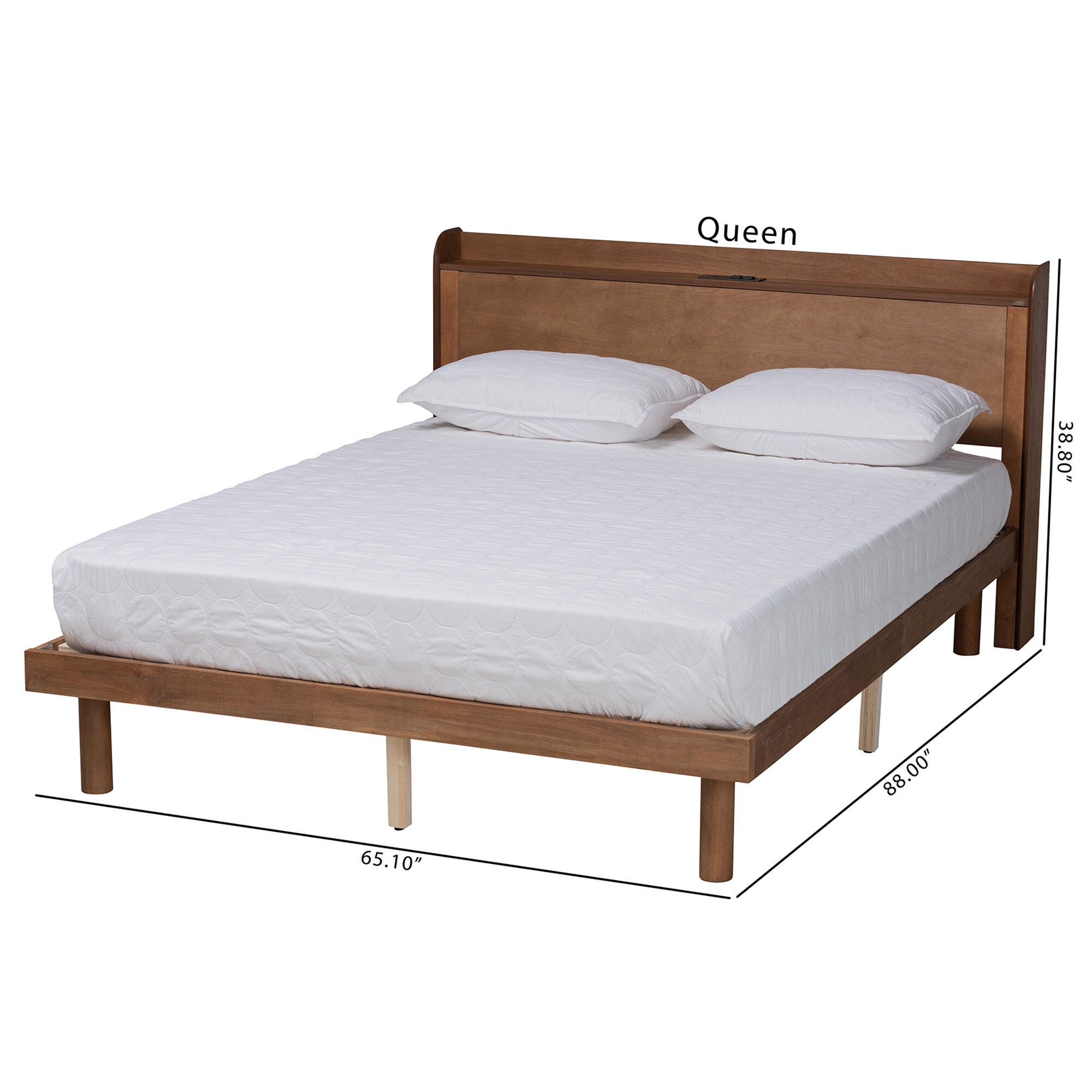 Baxton Studio Decker Queen Platform Bed with Charging Station, Walnut Brown, large