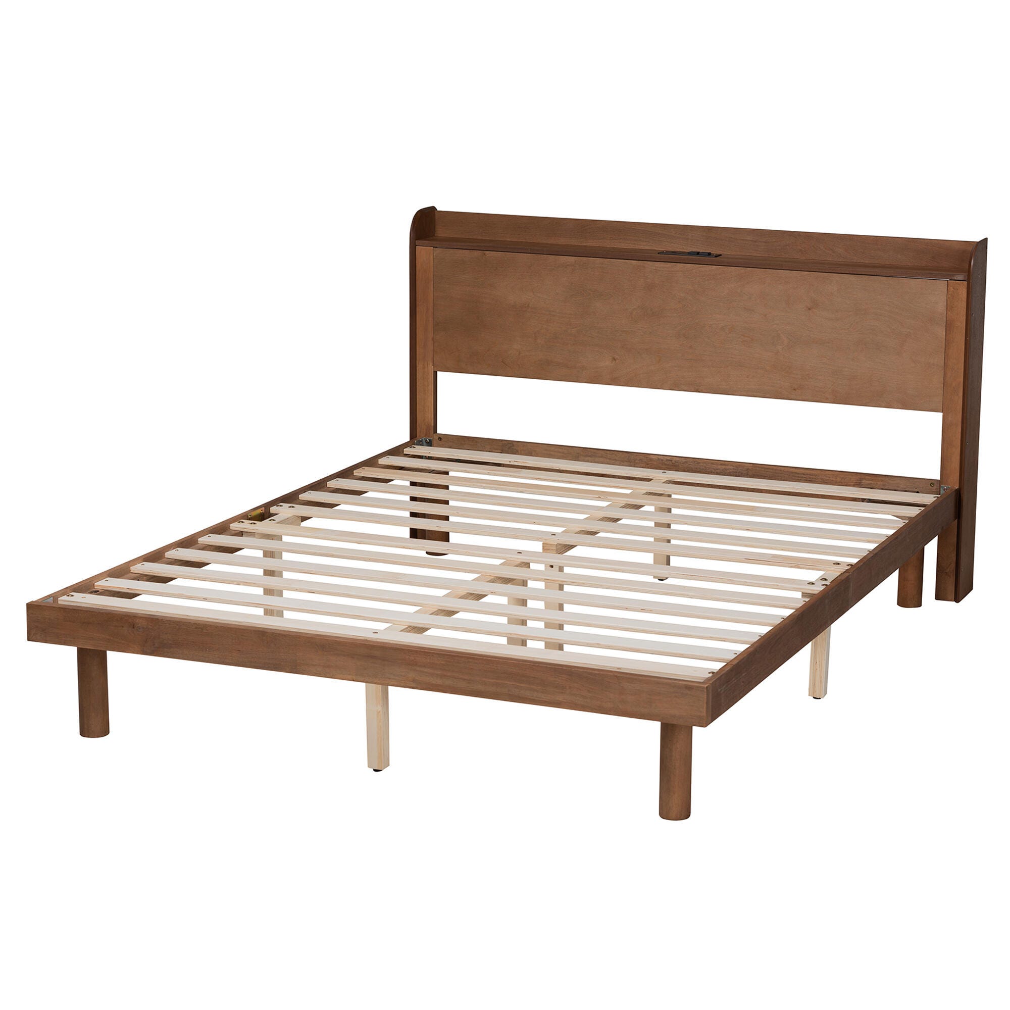 Baxton Studio Decker Queen Platform Bed with Charging Station, Walnut Brown, large