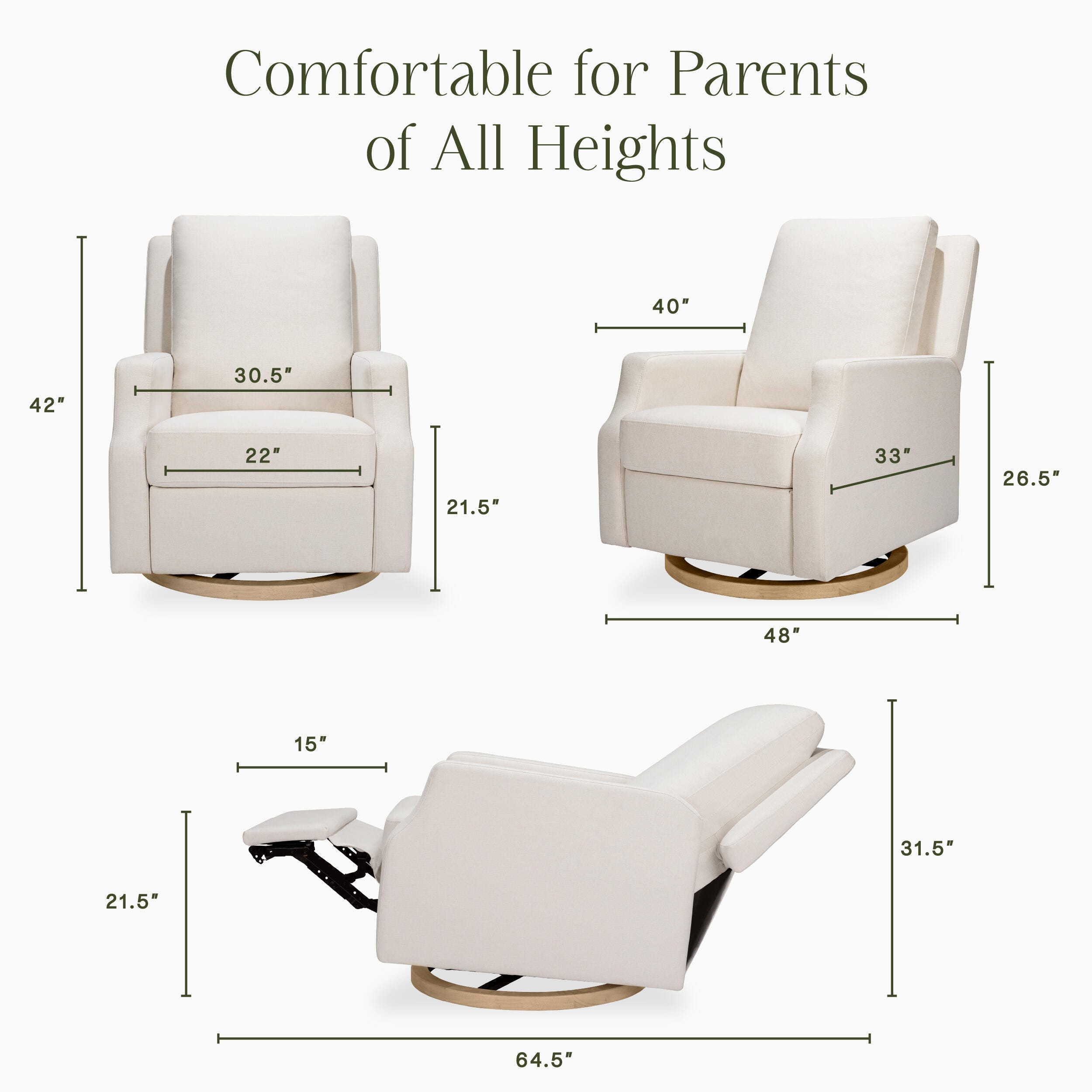 Namesake Crewe Swivel Motion Glider Recliner, Cream/Light Brown, large
