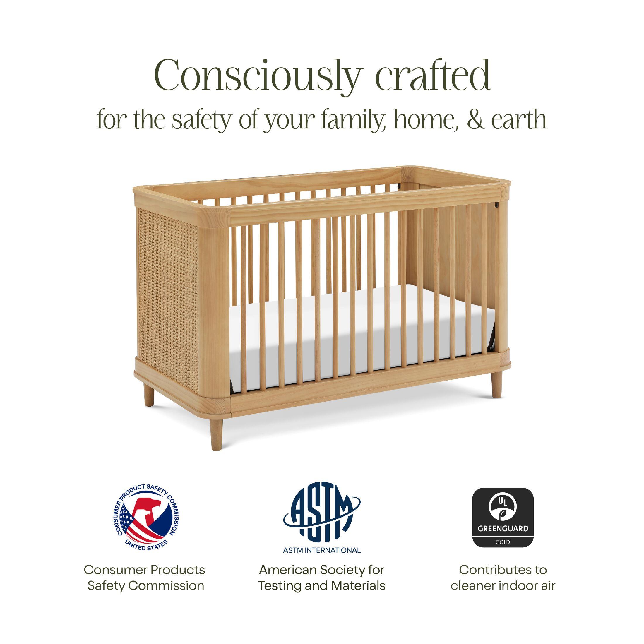 Namesake Marin with Cane 3-in-1 Convertible Crib, Honey, large