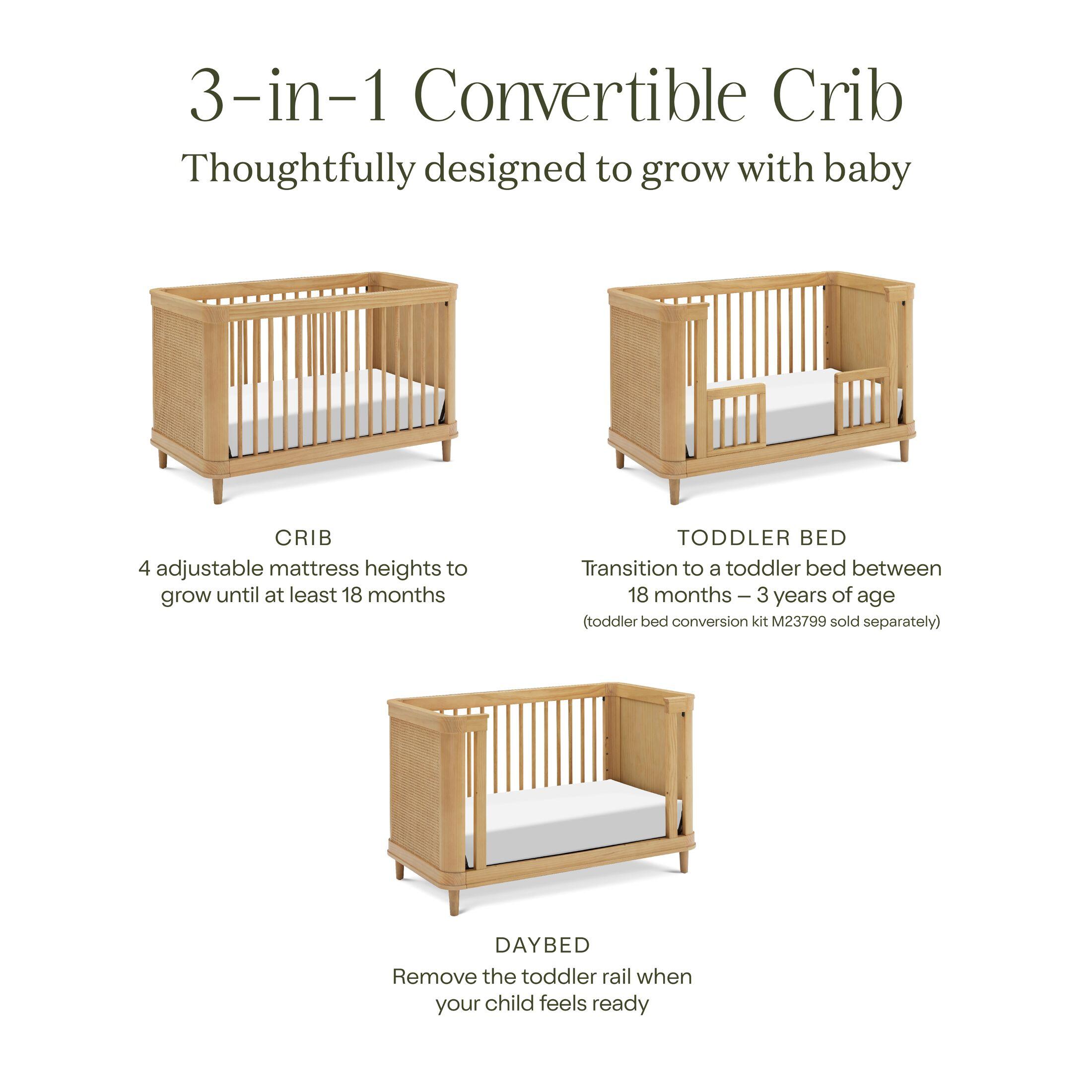 Namesake Marin with Cane 3-in-1 Convertible Crib, Honey, large