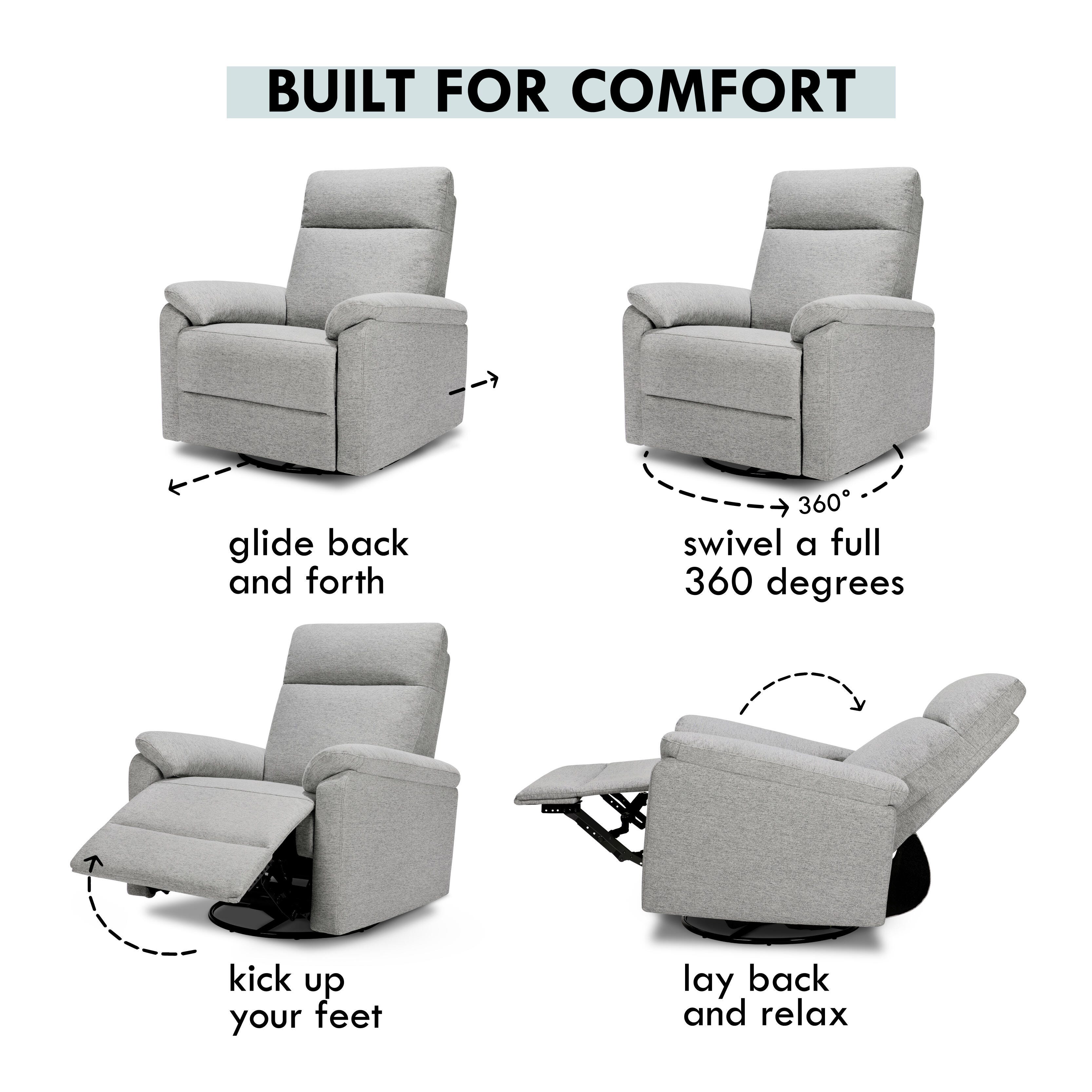 DaVinci Suzy Swivel Glider Recliner, Frost Gray, large