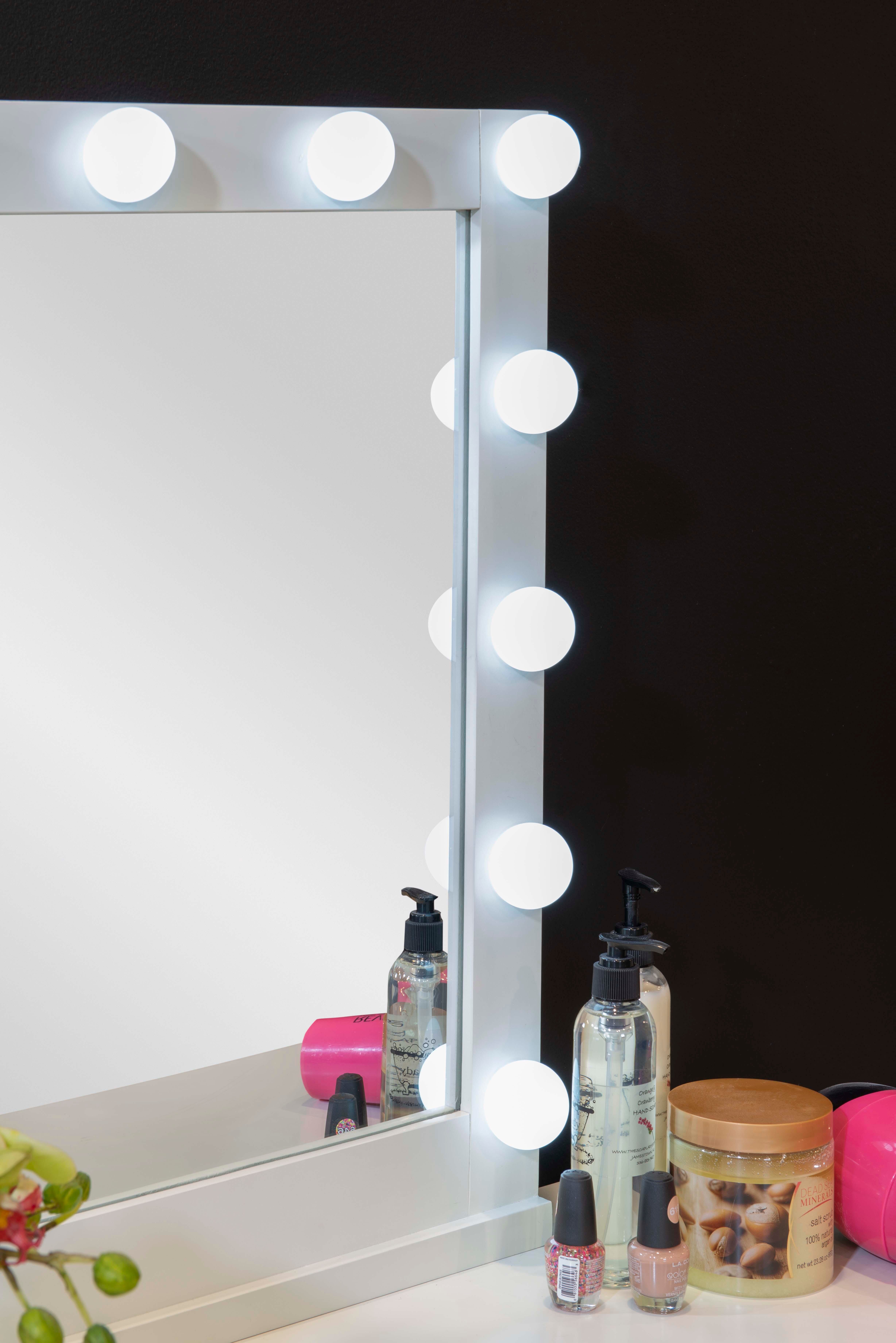 Linon Geo Lighted Vanity and Stool Set, White, large