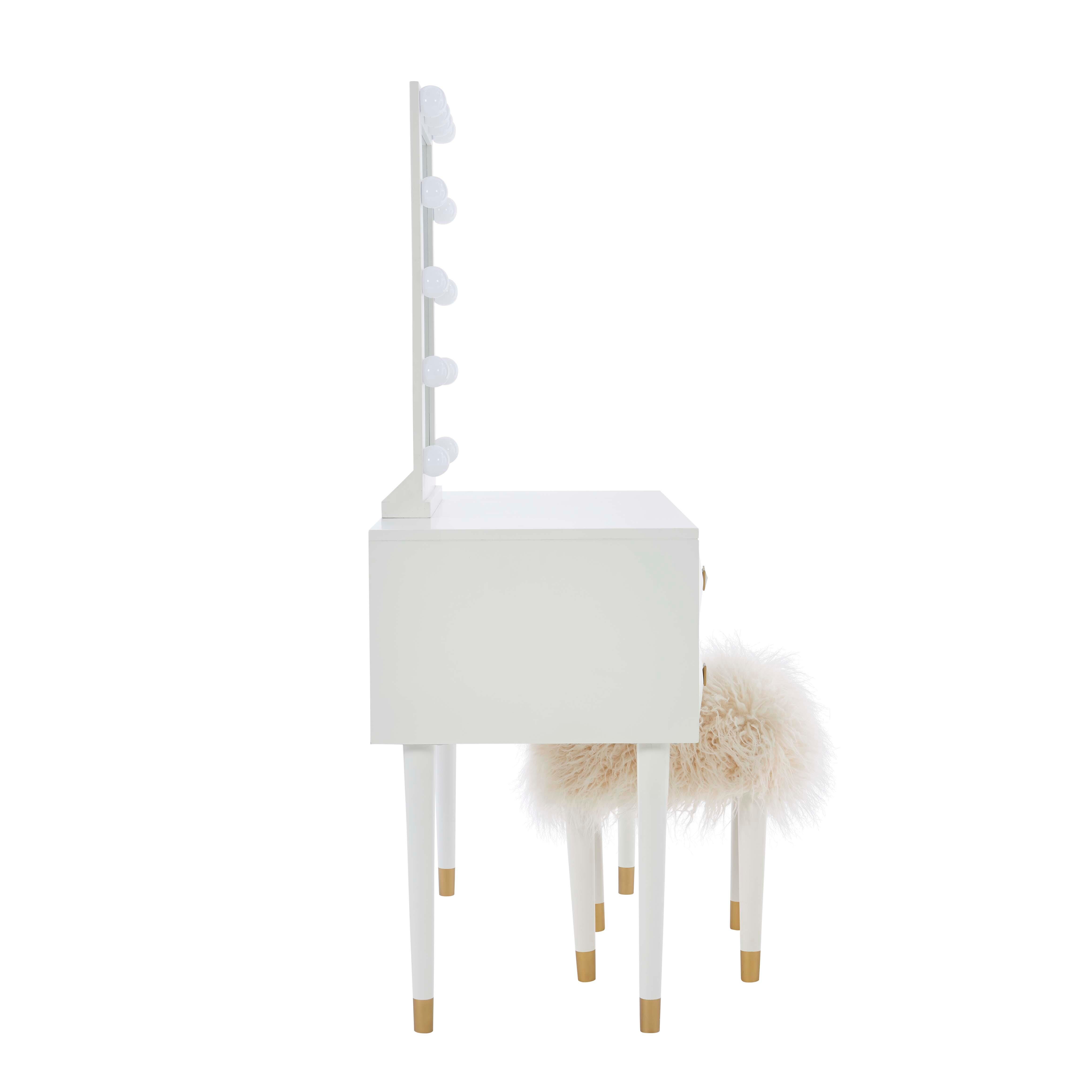 Linon Geo Lighted Vanity and Stool Set, White, large