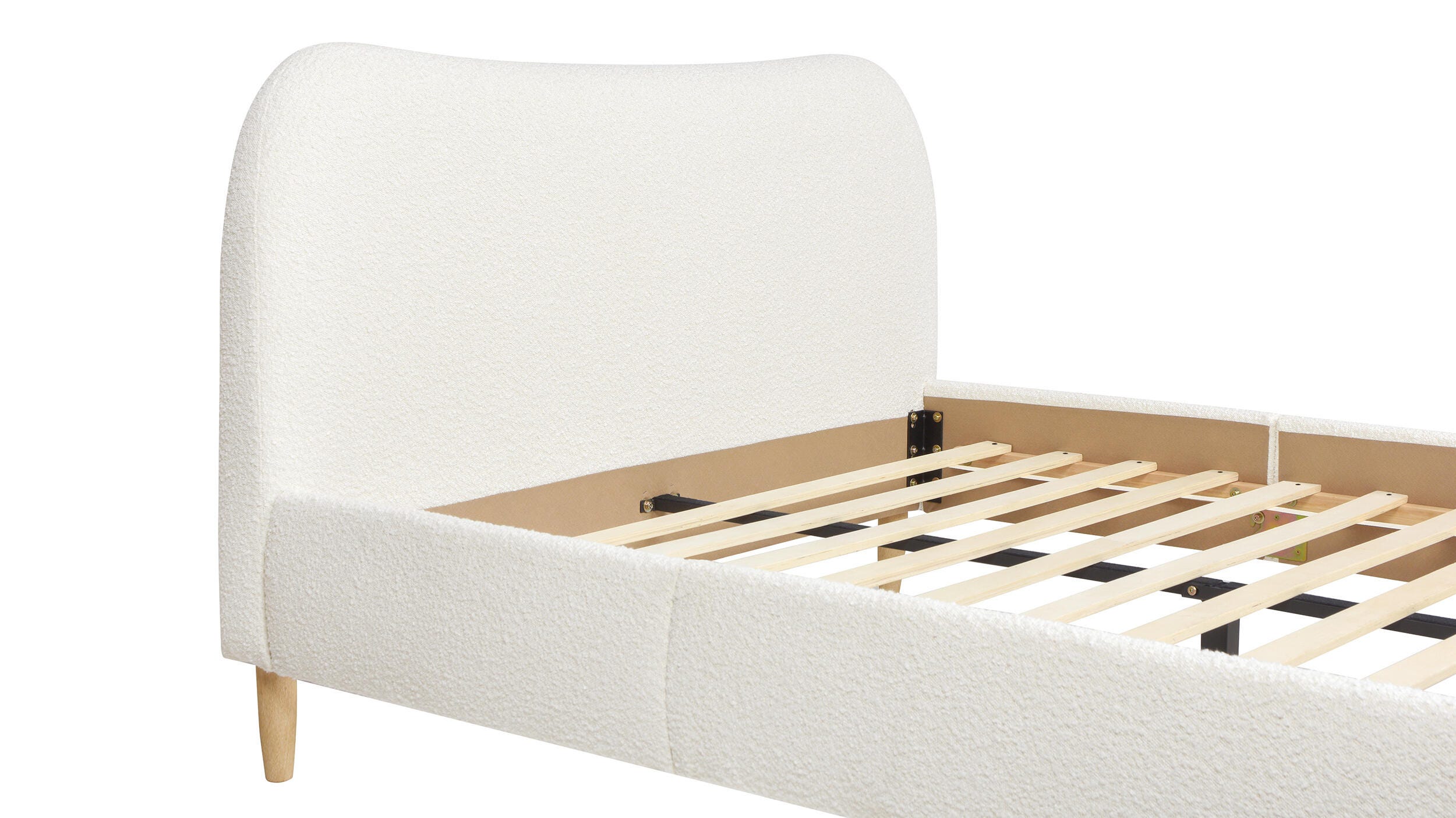 Jennifer Taylor Roman Roman Curved Headboard Upholstered Queen Platform Bed, Ivory White, large